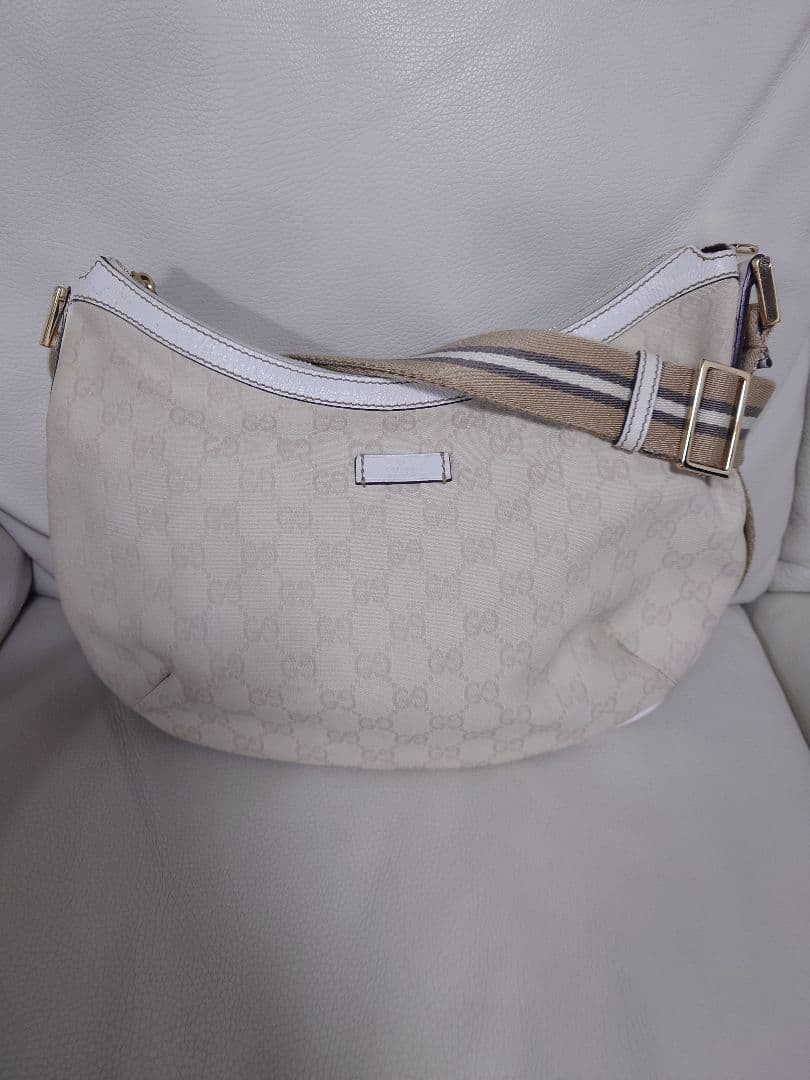 GUCCI GG Canvas Shoulder Bag 181092 Crossbody Messenger Beige White Pre-owned