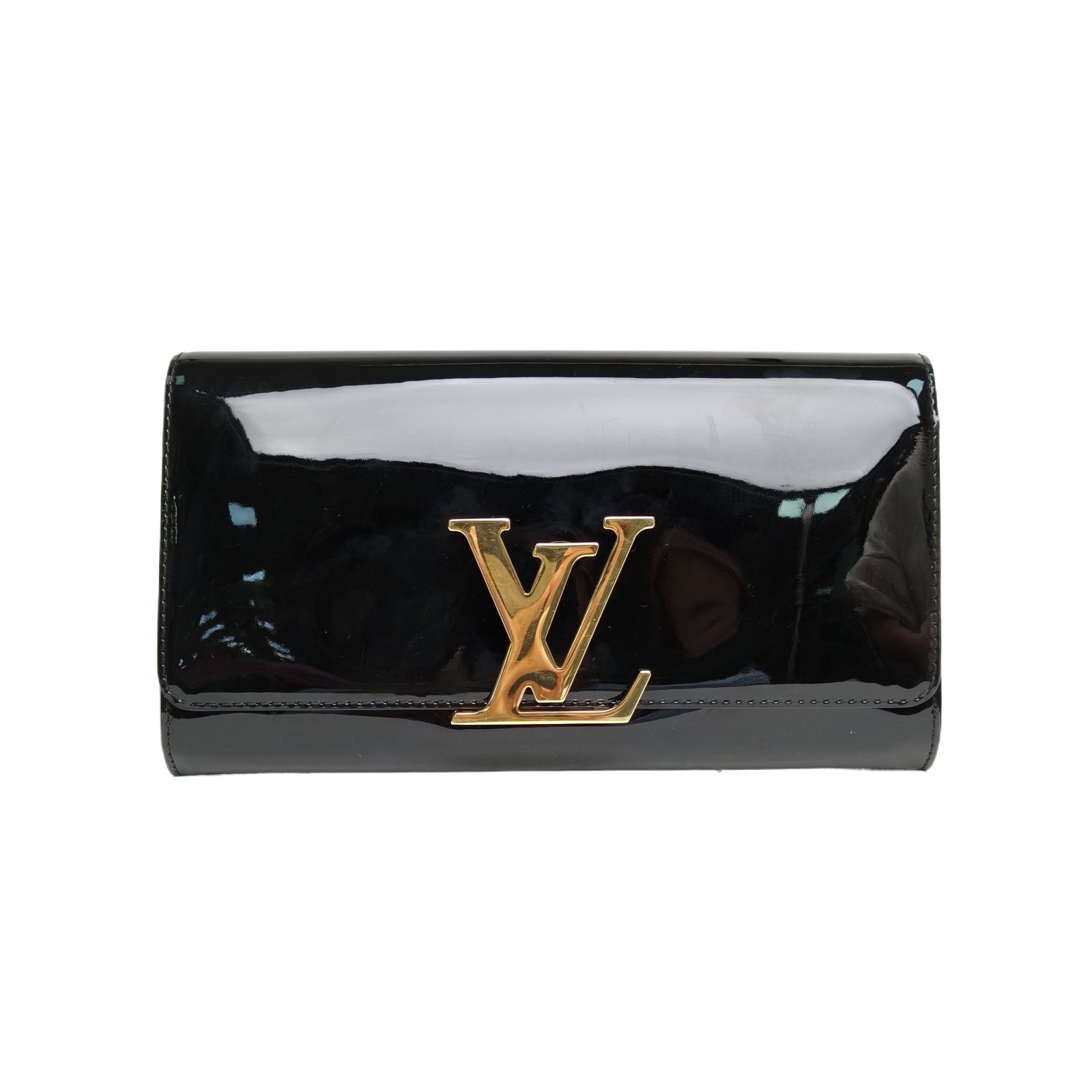 LOUIS VUITTON LOUISE EW Black Patent Leather Clutch Bag
