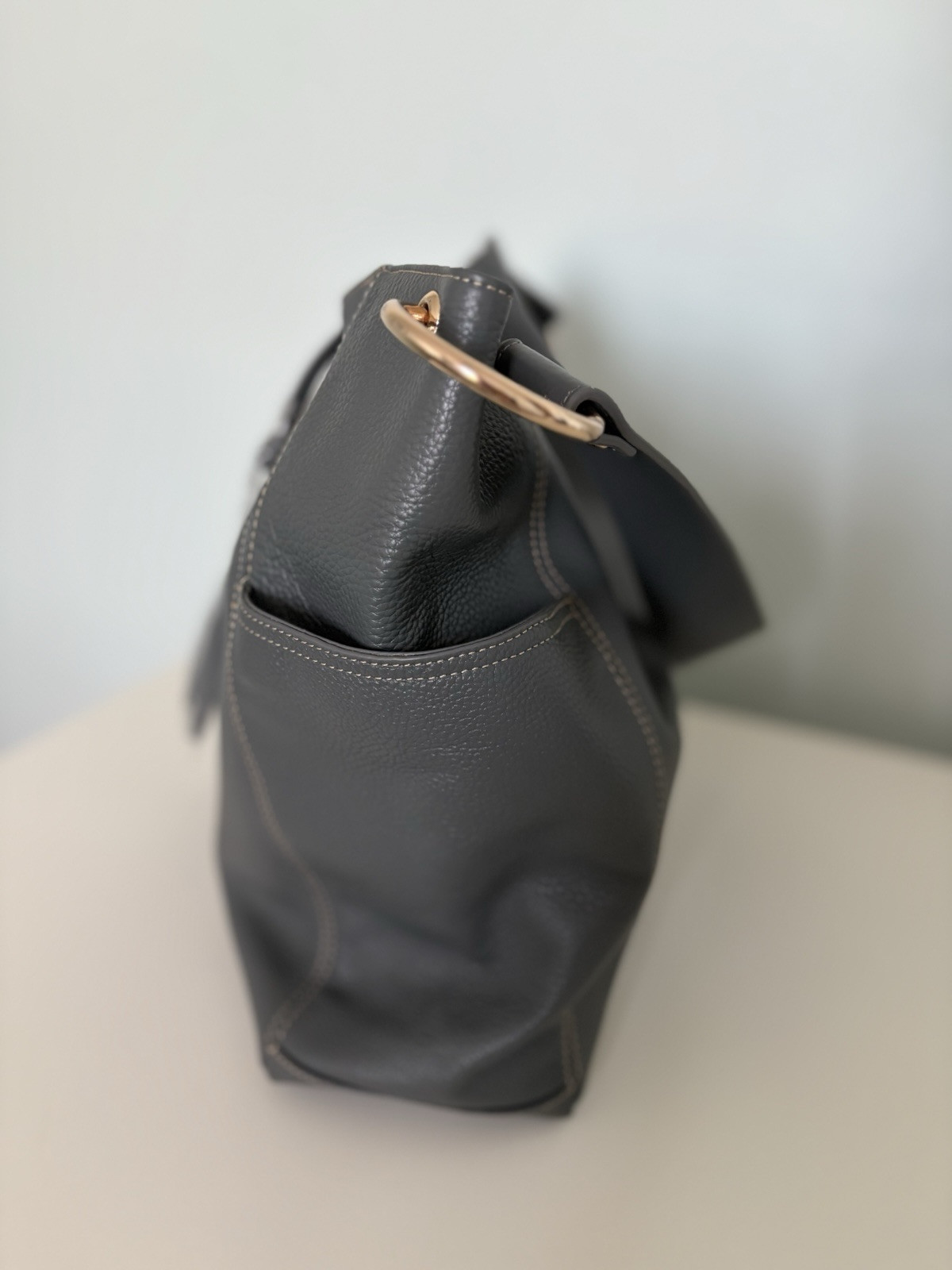 LAGGO Julia Cashmere Gray pebbled genuine leather shoulder bag | Retails $595