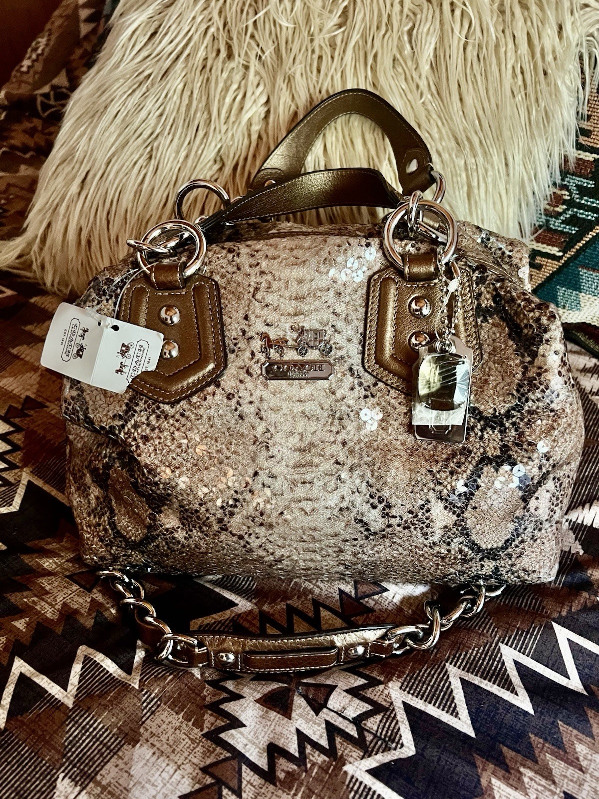 NEW Coach Sequin Madison Audrey Exotic Python Satchel #15269 MSRP $598