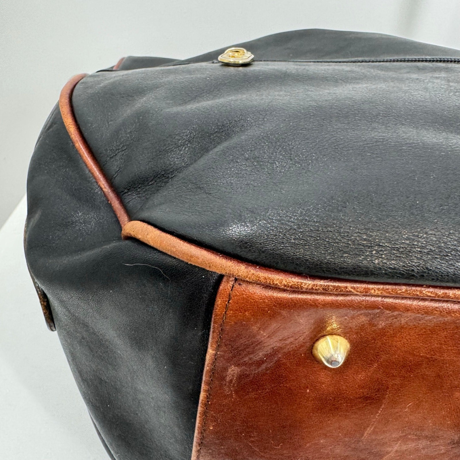 Marino Orlandi Large Black Brown Leather Shoulder Bag Harness Italy Equestrian