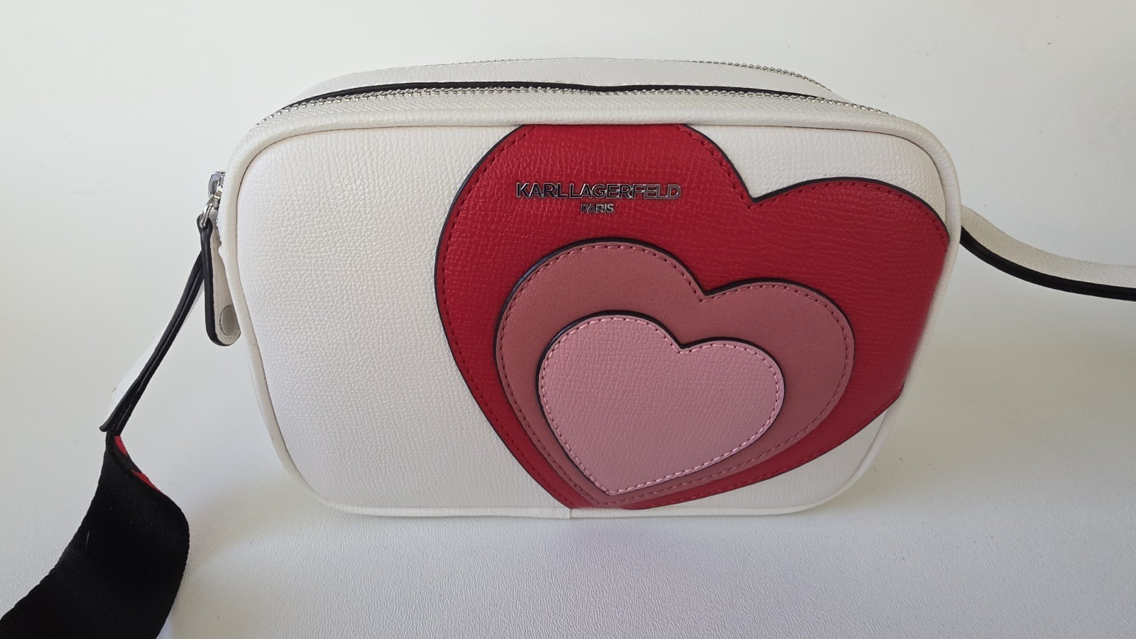 Karl Lagerfeld Paris Red Hearts White Crossbody Handbag with Coin Bag