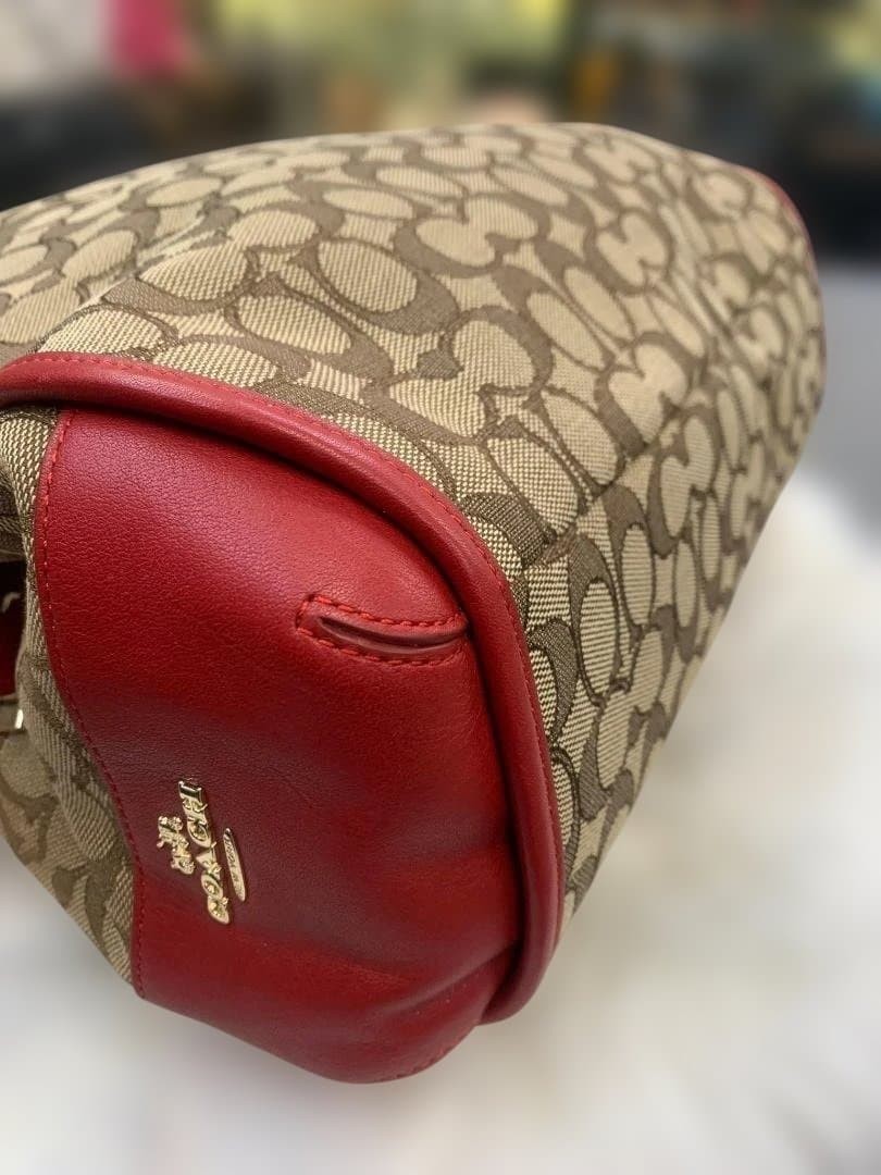 COACH Shoulder Bag Beige Red