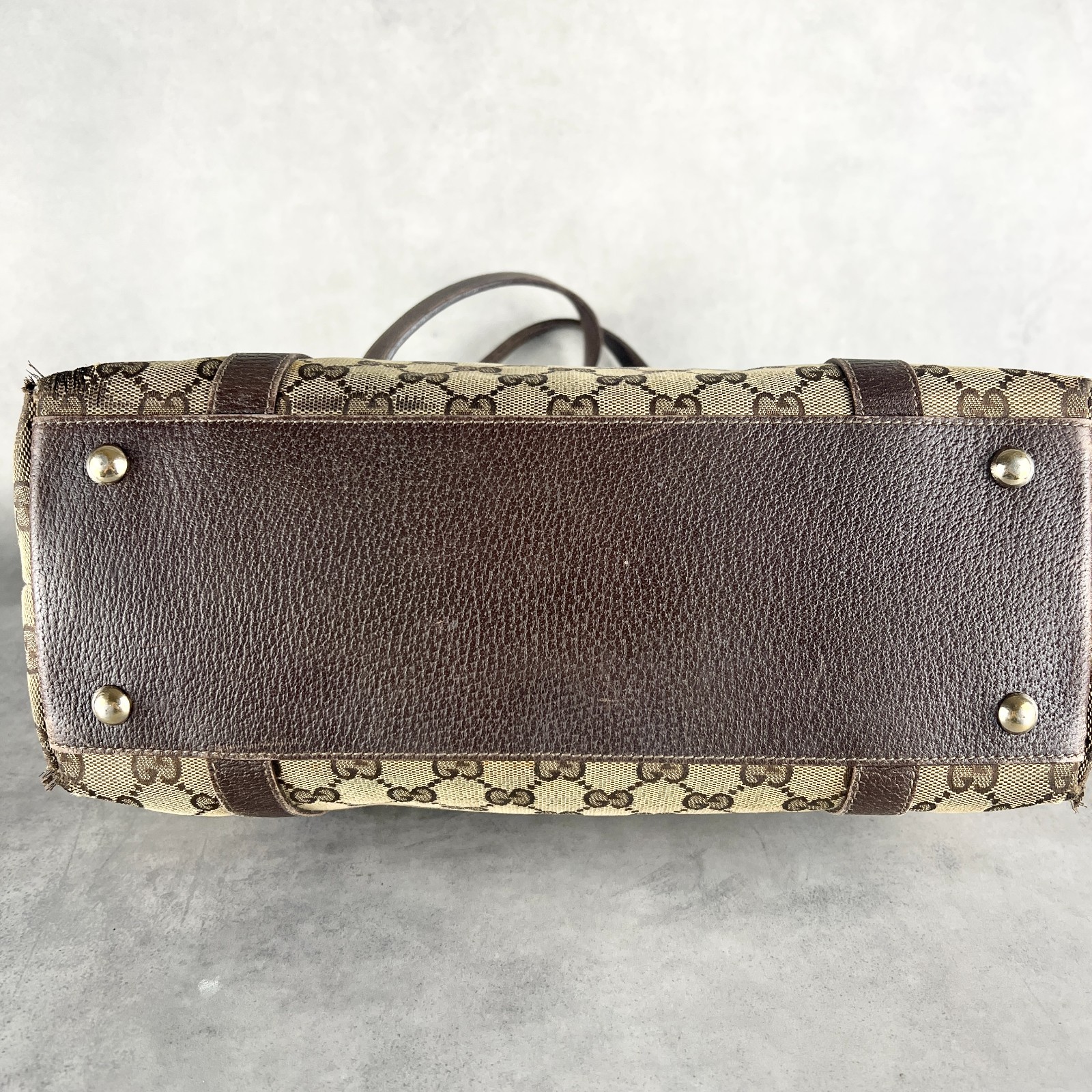 Gucci GG Canvas Tote Bag 141470 Brown Leather Shoulder Bag From Japan Authentic