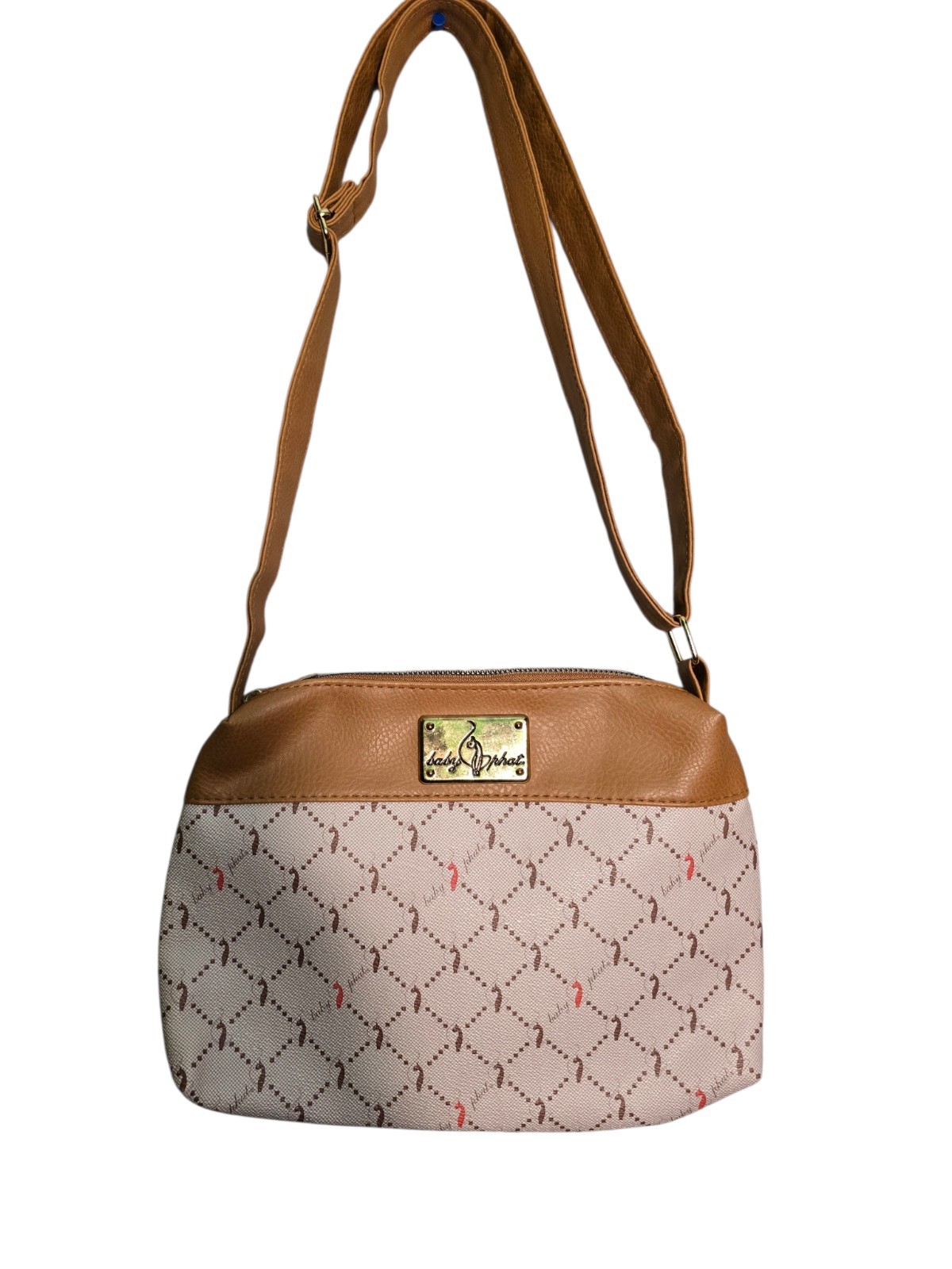 Baby Phat Y2K Monogram Shoulder Crossbody Bag Cream & Brown w/ Pink Cat Logo EUC