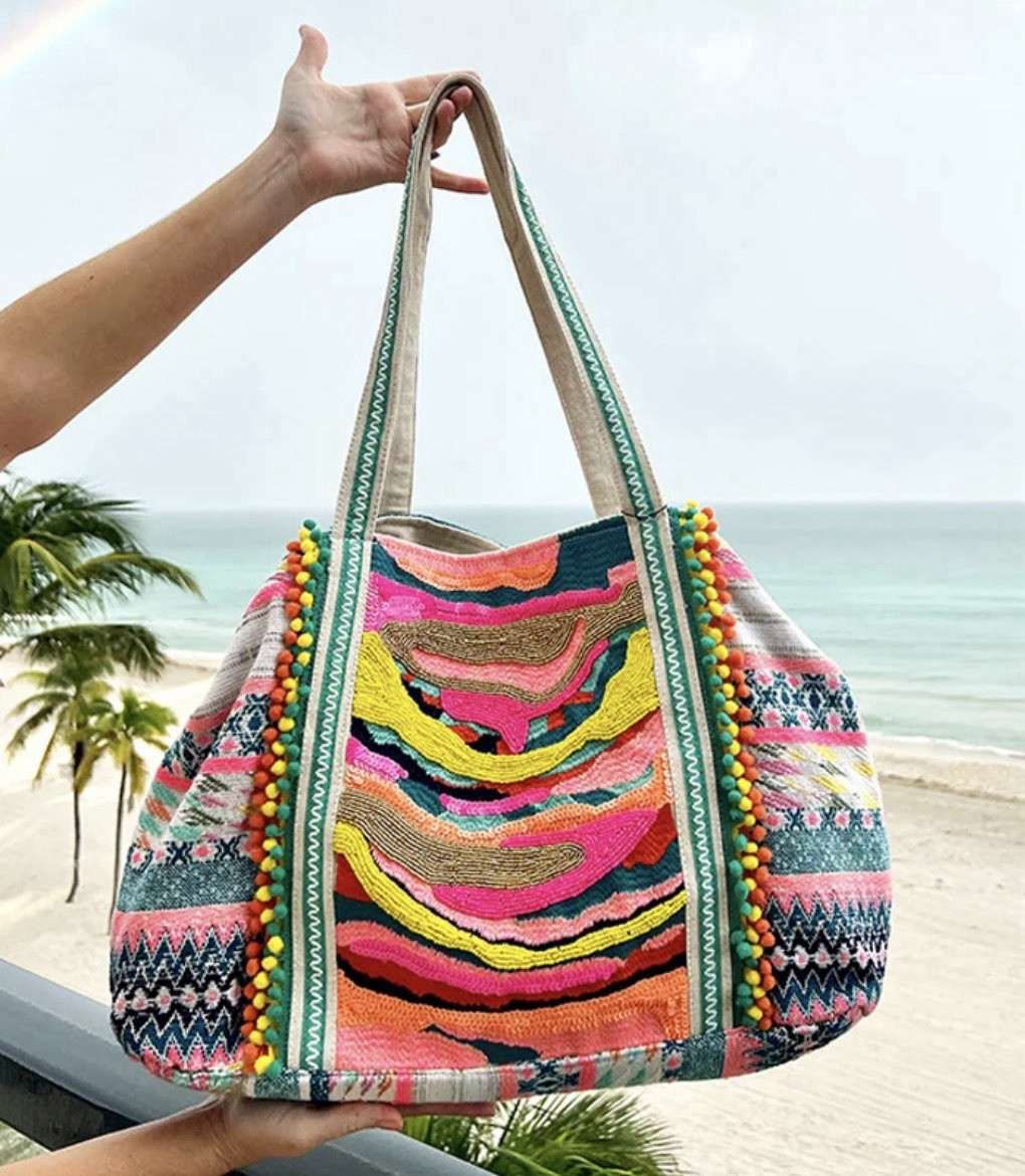 America & Beyond Daphne Embellished Multicolor hand beaded Tote￼￼