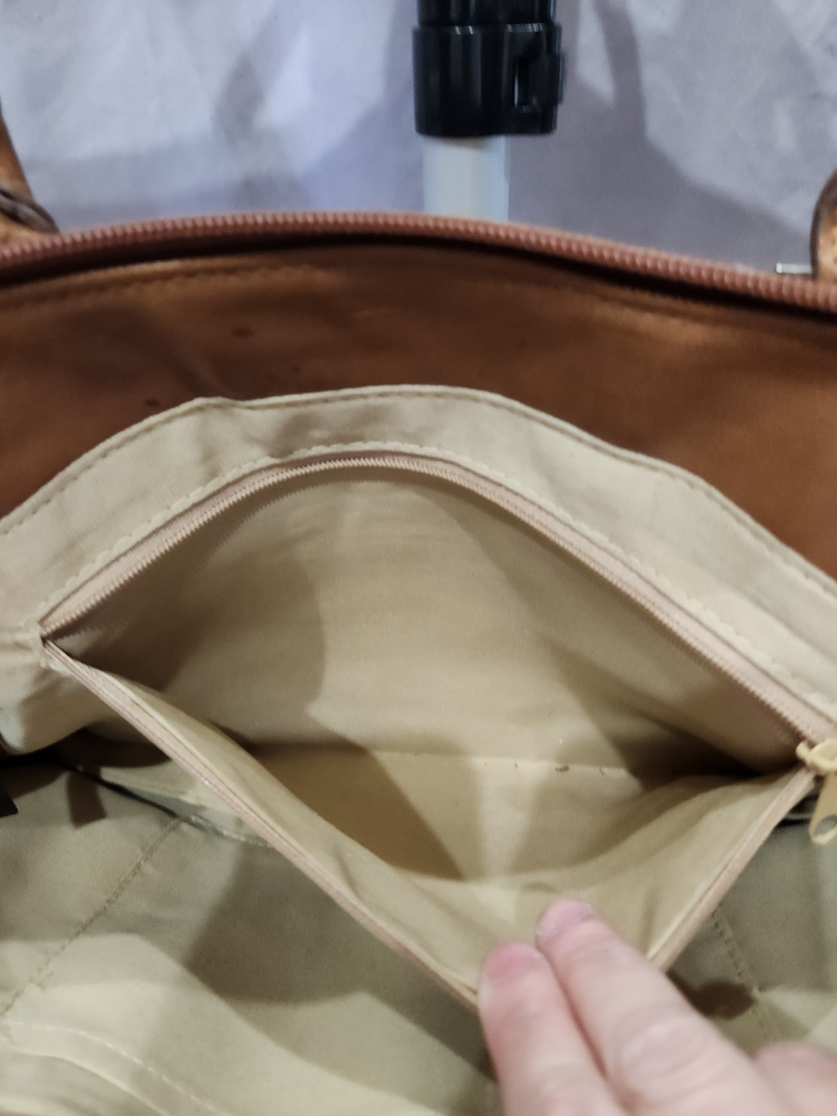 Liz & Co., Brown-Beige Stripe Top Handles Handbag 15in x 8.5in x 3in
