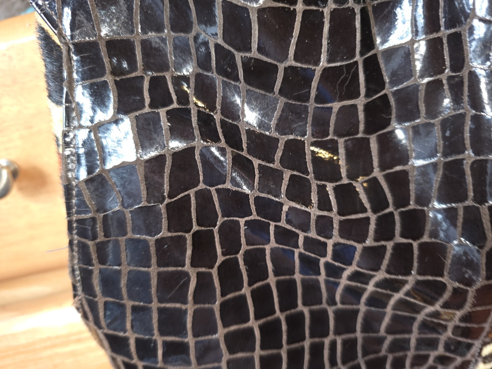 Andre Oliver Black Croc Print & Pony Hair Tiger Stripe Shooulder Bag Purse VGUC