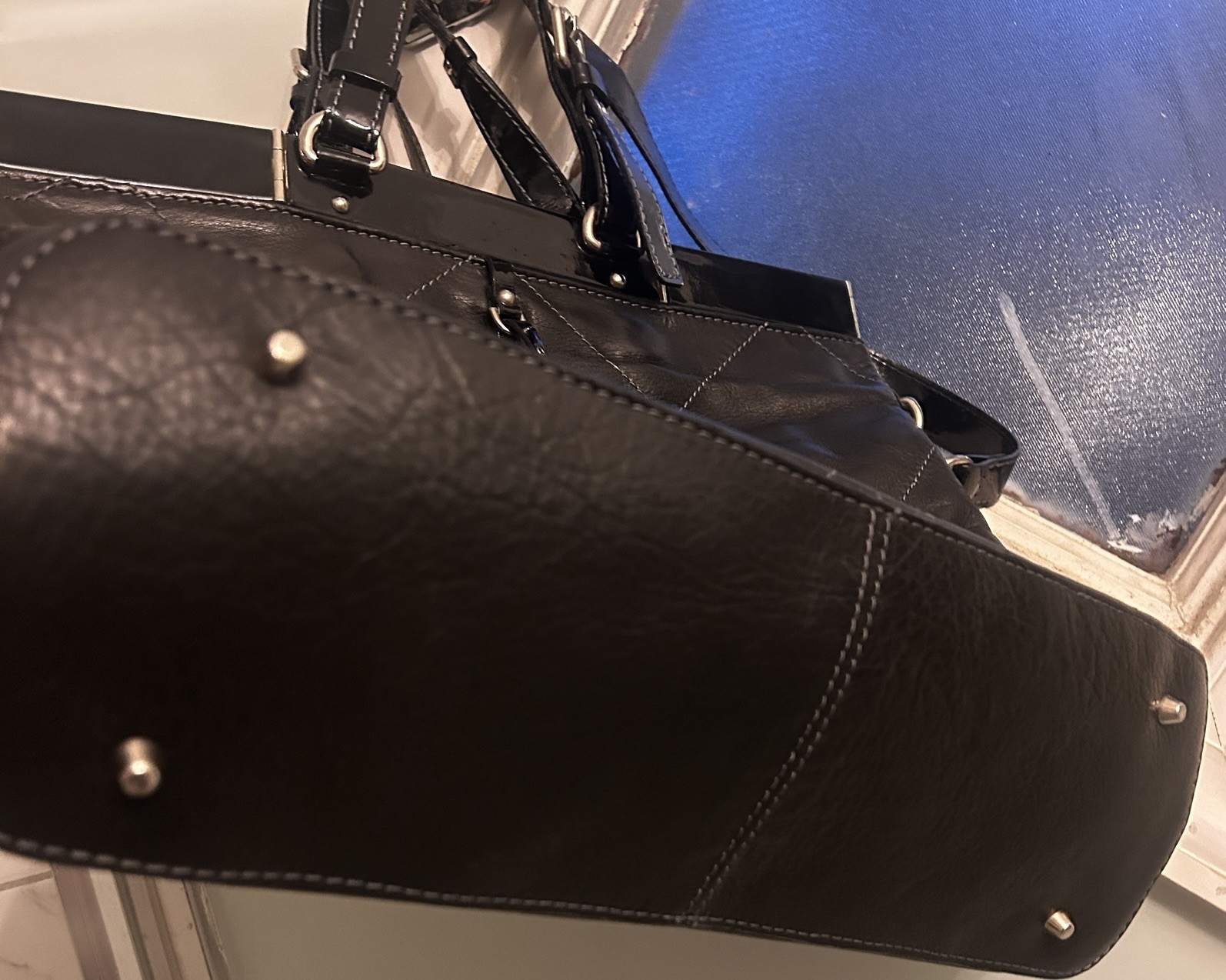 Robert Pietri Black Quilted Leather Tote -Diamond Stitched with Silver Hardware