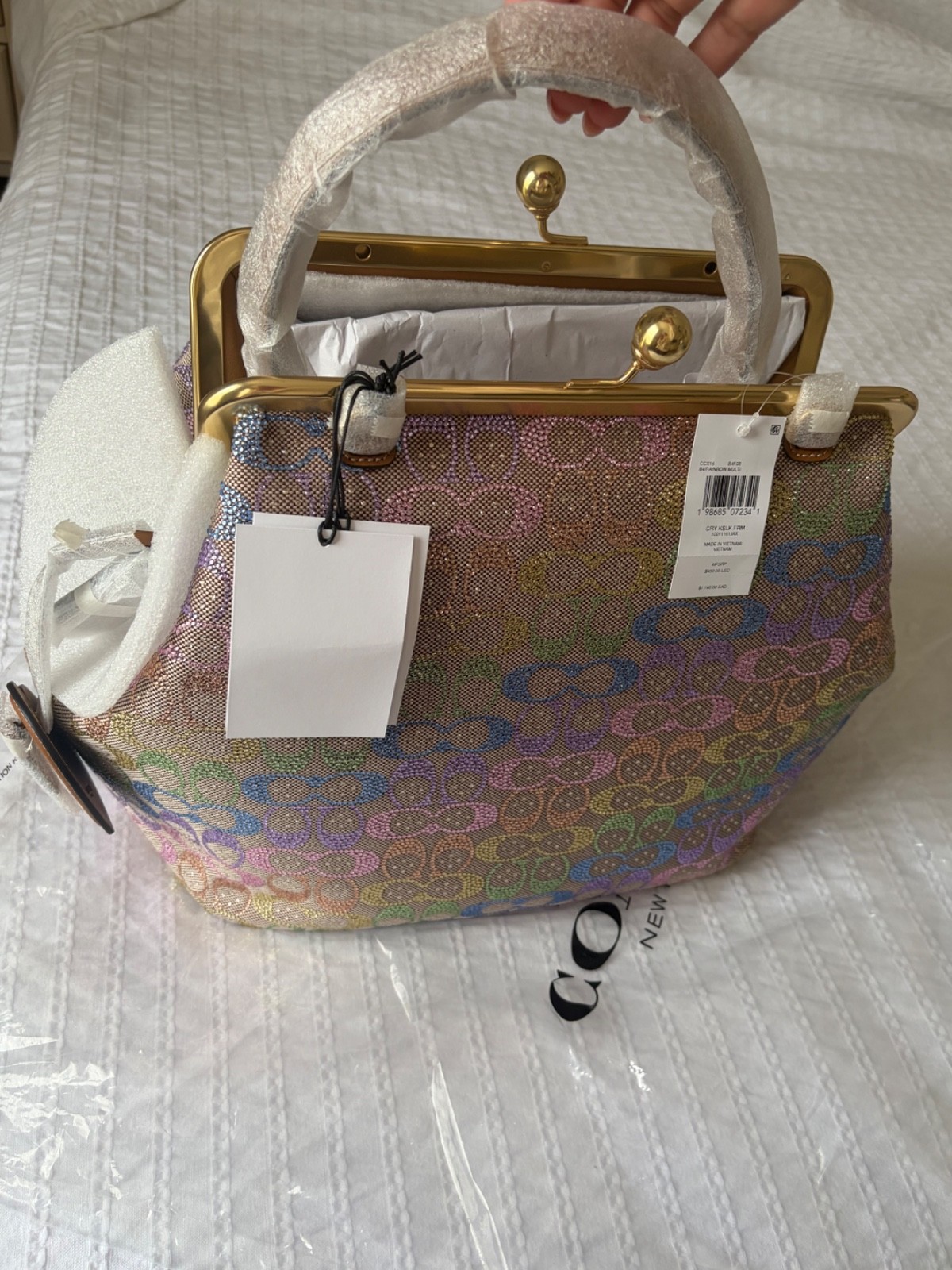 Coach Kisslock Frame Clutch Handbag Rainbow Crystal NWT