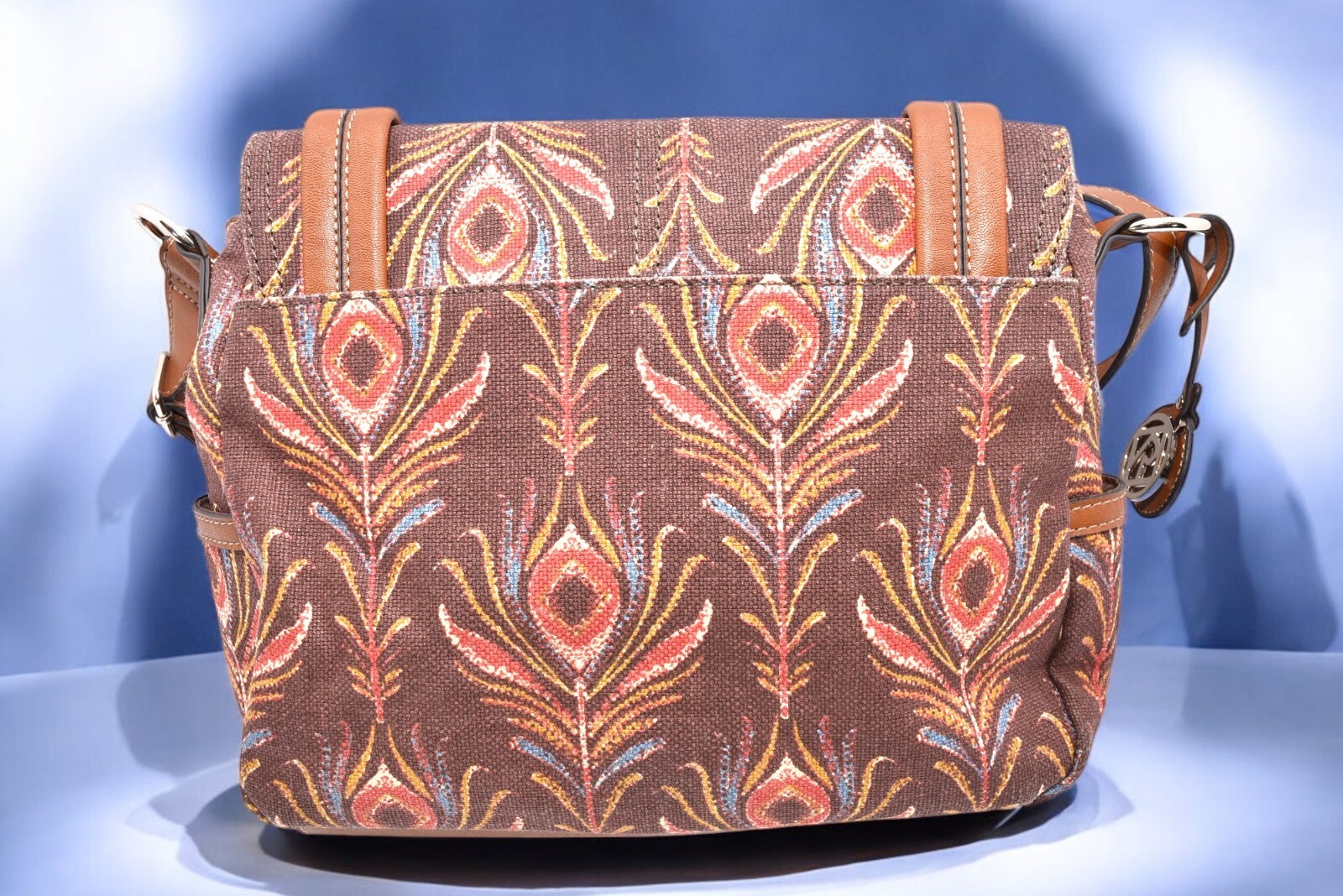 Relic Brown Canvas/Faux Leather CrossBody/Shoulder Purse Peacock Feather Design