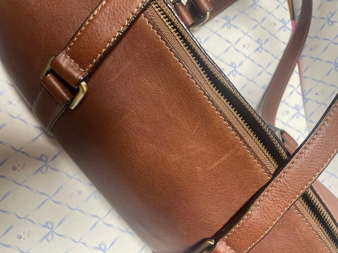Tsuchiya Kaban Leather Mini Boston Bag Brown Stitch Side Pockets JAPAN Made