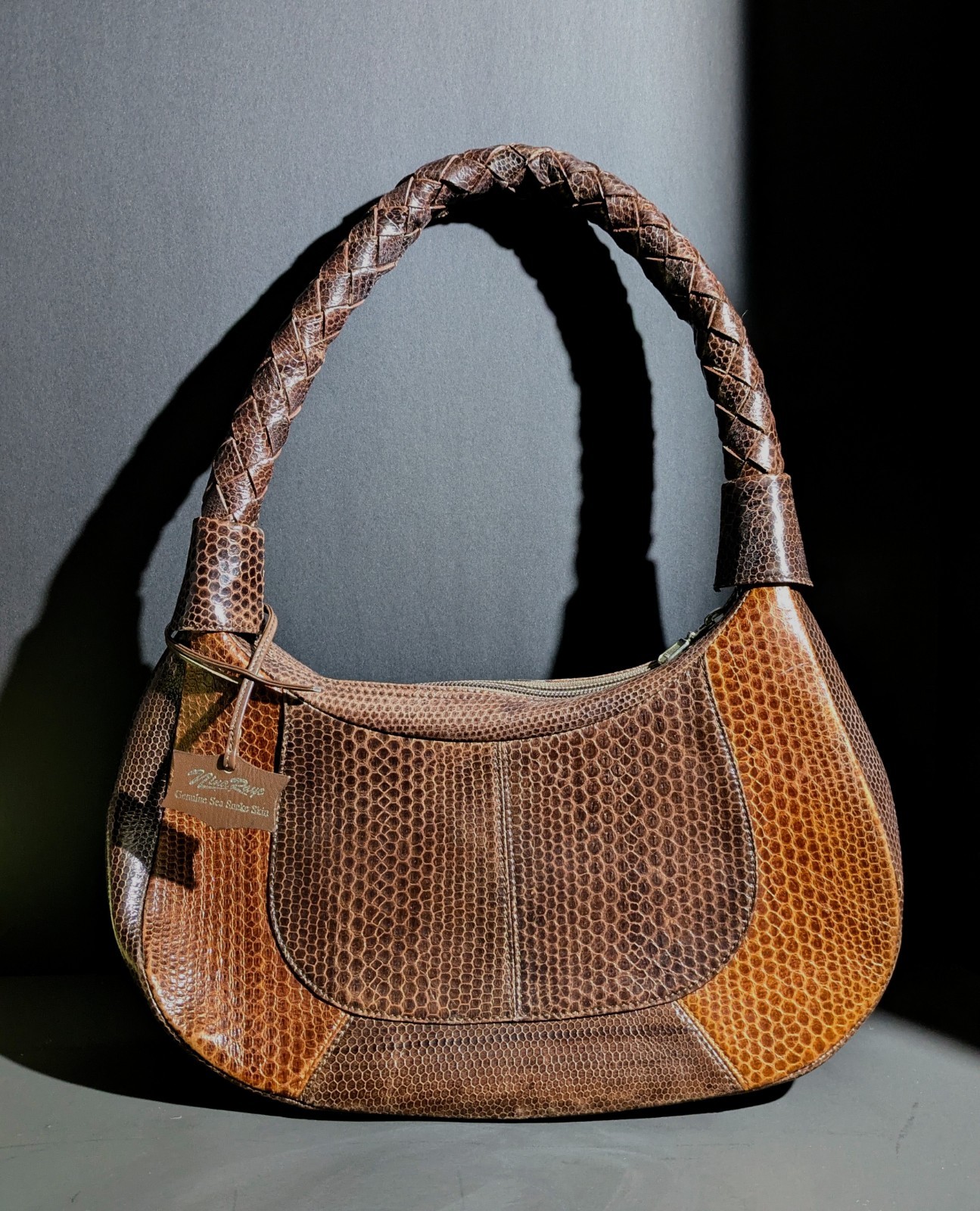 Nina Raye Genuine Sea Snake Skin Shoulder Bag, 1980s-90s, Braided Handle