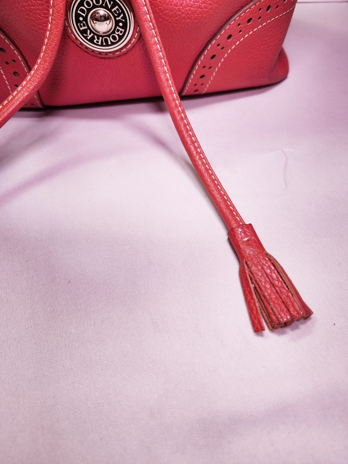 Dooney & Bourke Pebble Leather Red Tassel Satchel • Raised Button Logo J7343515