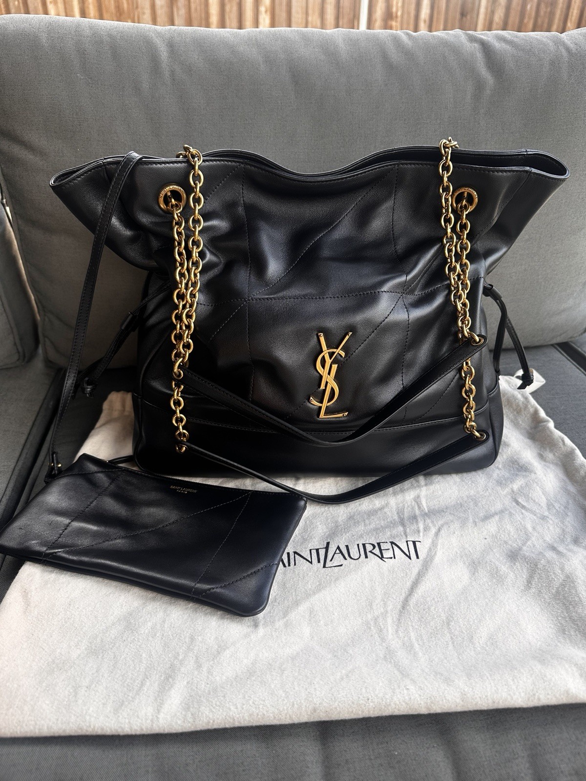 Saint Laurent Black Jamie Large Shoulder Bag Gold Chain w/ Pouch