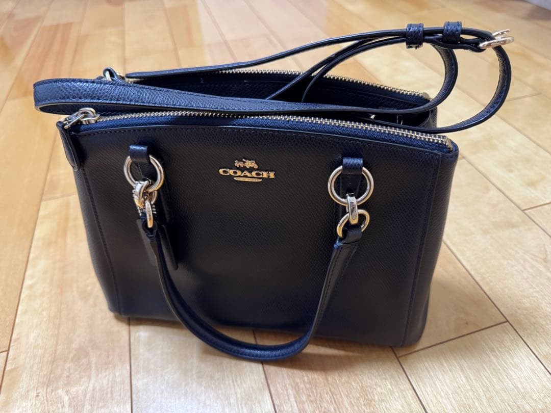 USED GOOD Condition COACH Navy Leather Handbag 2way from JAPAN