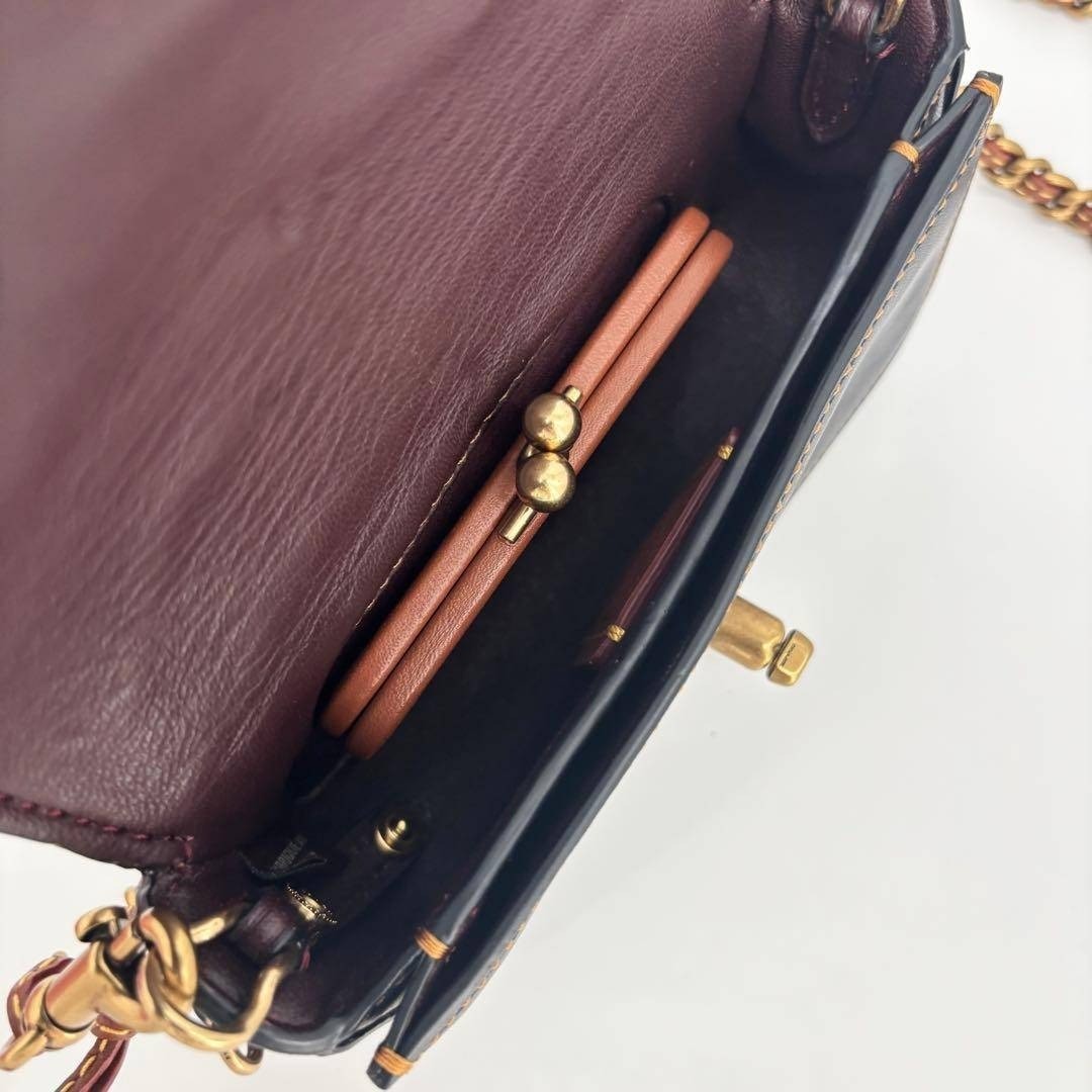 Coach Shoulder Bag Dinky T Roses Leather 10510 Chain