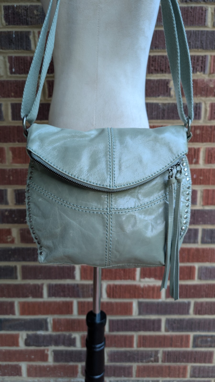 The Sak ‘Silverlake’ Leather Crossbody Bag- Sage Green-Studded-Zipper Flap