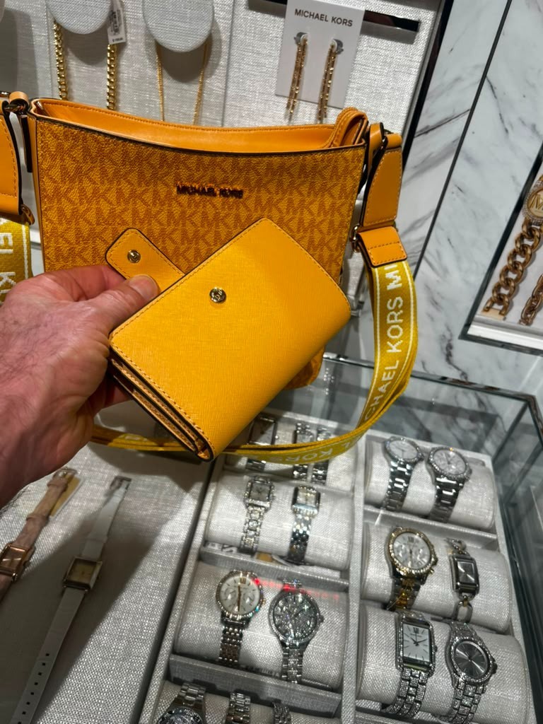 Michael Kors Lady Small Messenger Purse Crossbody Bag + Bifold Wallet Honeywheat