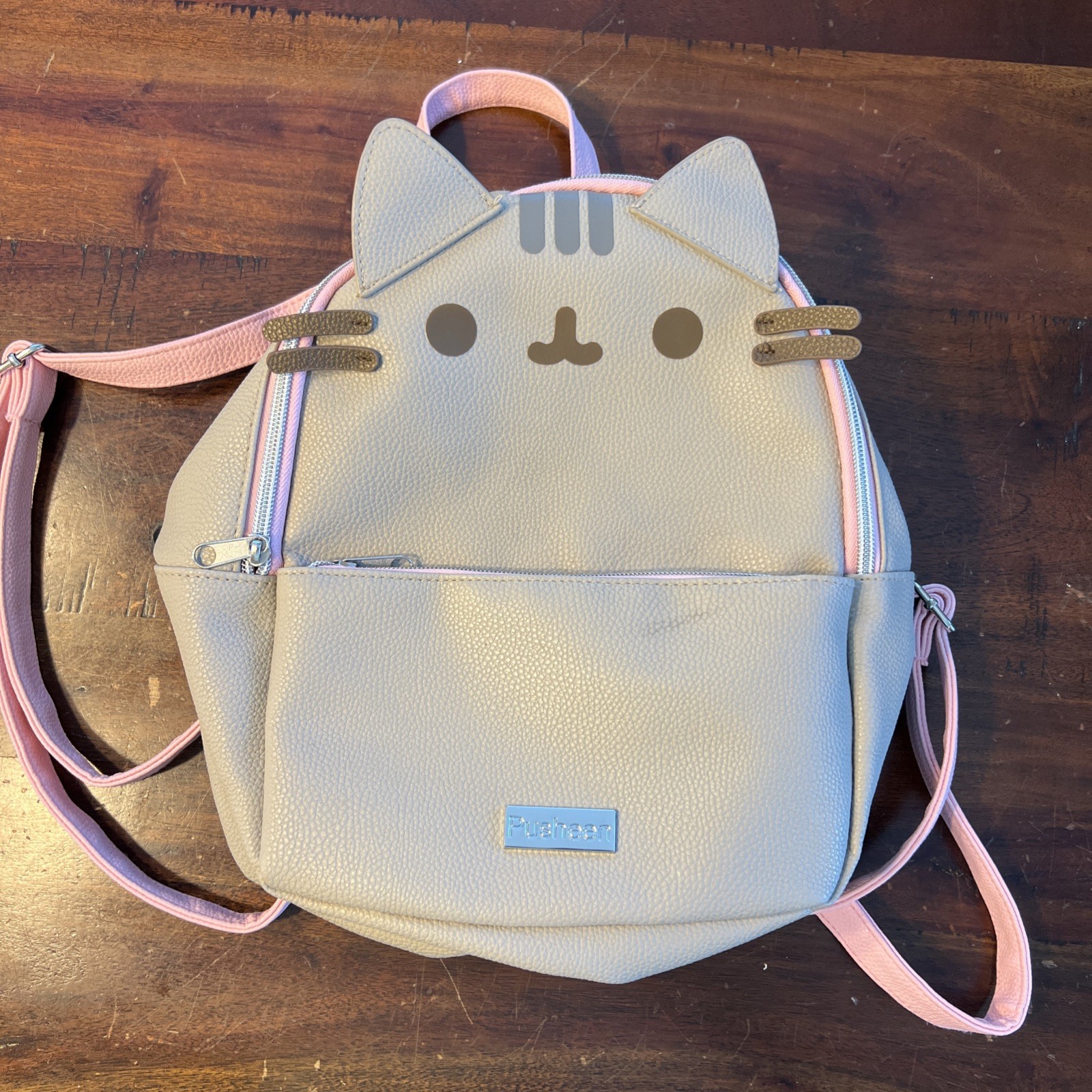 Isaac Morris Ltd. Pusheen Cat Face Backpack Purse Beige & Pink! Retired LOOK!