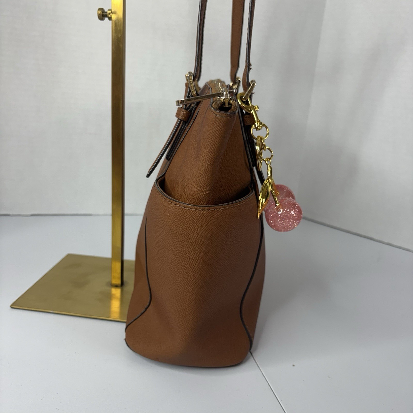 Michael Kors Jet Set Travel Saffiano Leather Tote Bag Acorn Brown GoldHardware