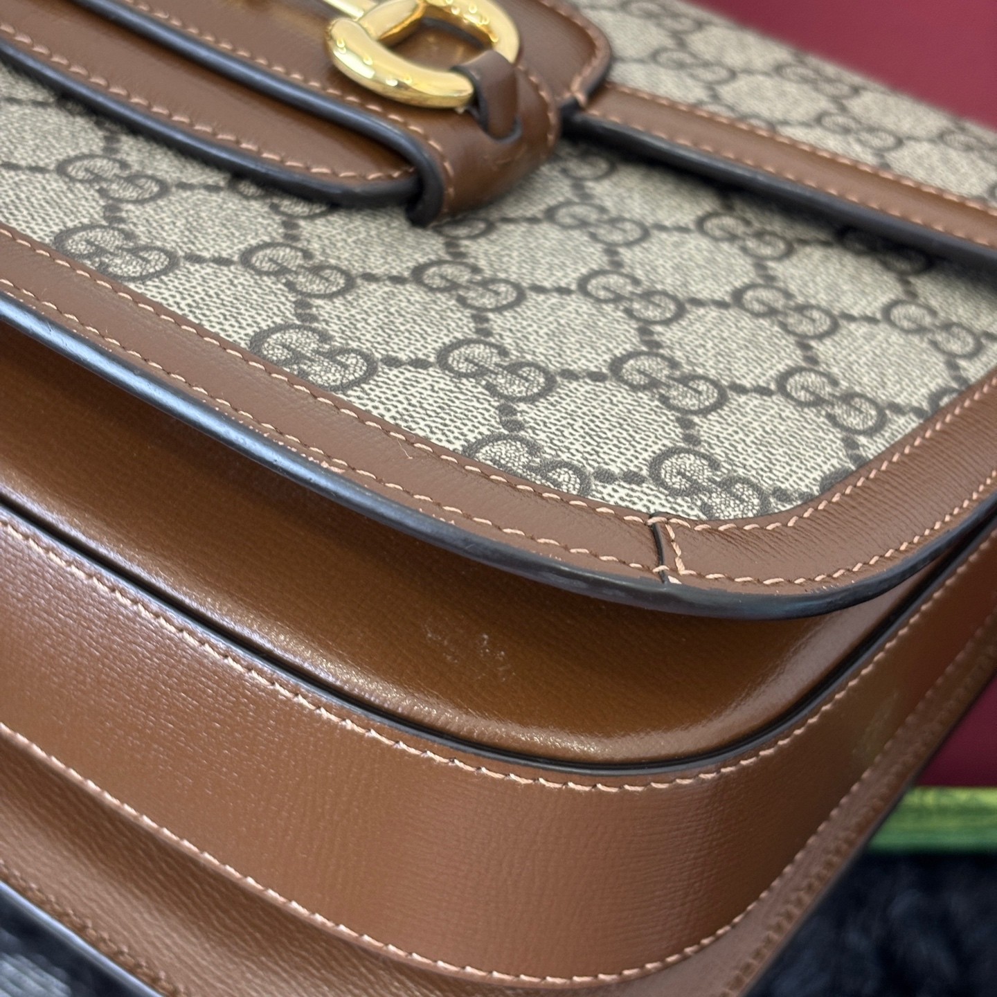 Gucci 1955 Horsebit Normal Size Beige Brown GG Canvas Calfskin Shoulder/Crossbod