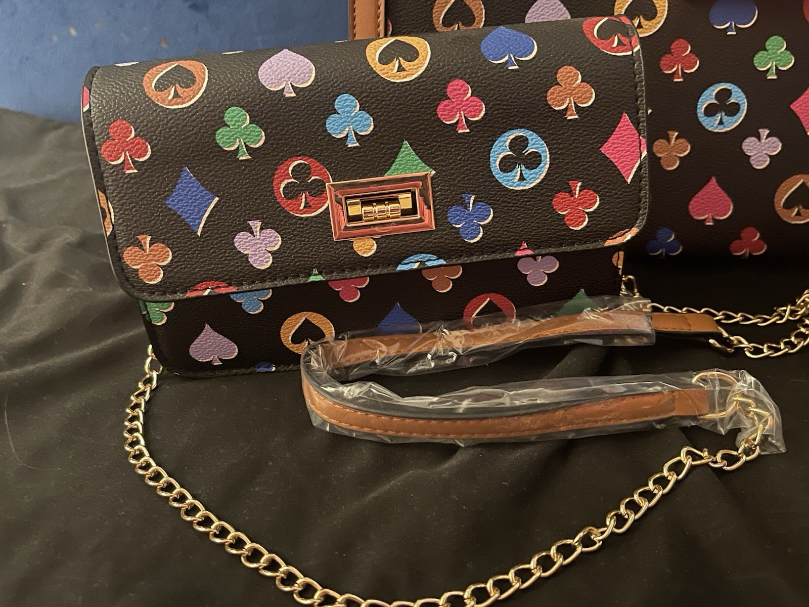 Classic Fashion Geometric Multicolor Shoulder Bag Chain Strap Zip Pockets