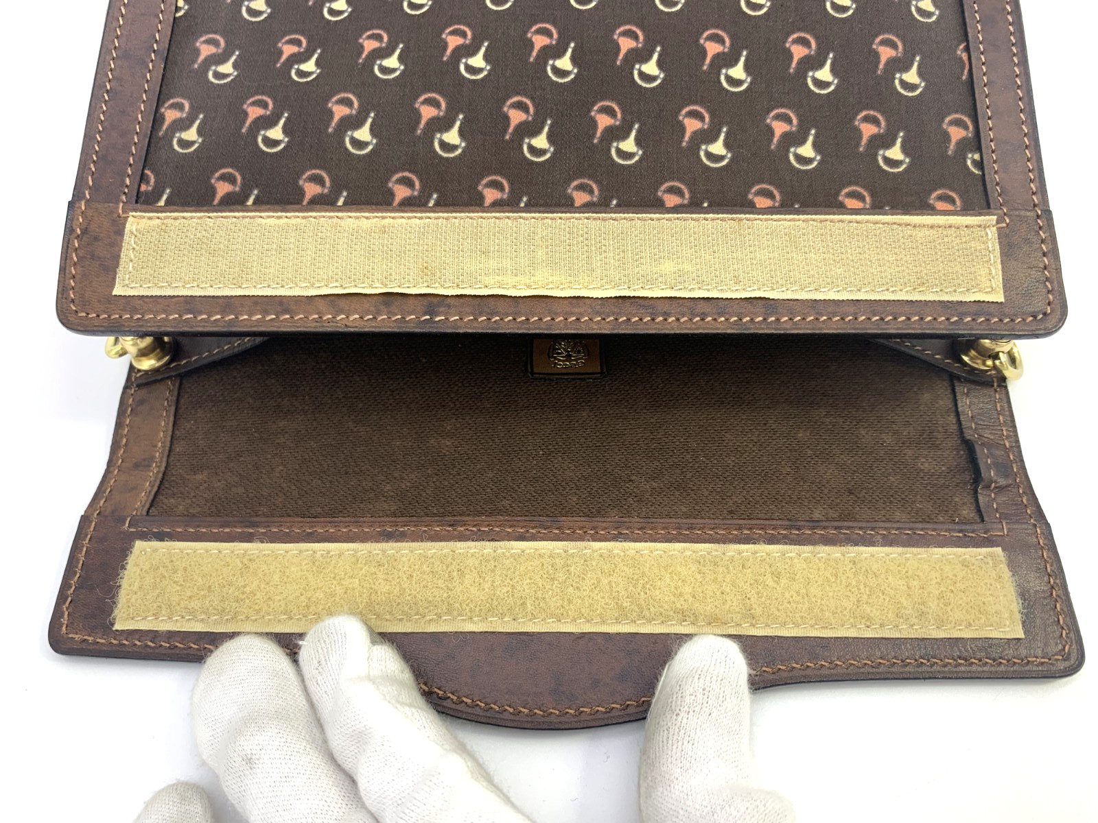 GUCCI VINTAGE Horsebit Chain Strap Shoulder Bag Flap Canvas Brown Authentic