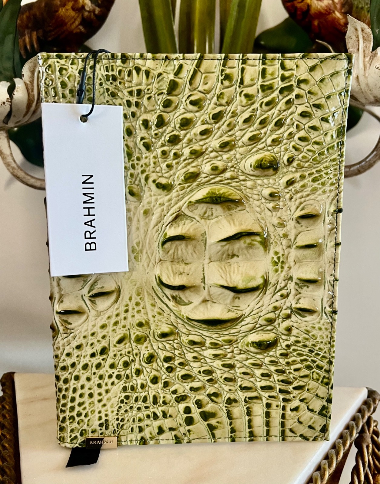 💚 NWT Brahmin Fern Green Leather Journal Notebook Agenda Gorgeous Front Eye💚