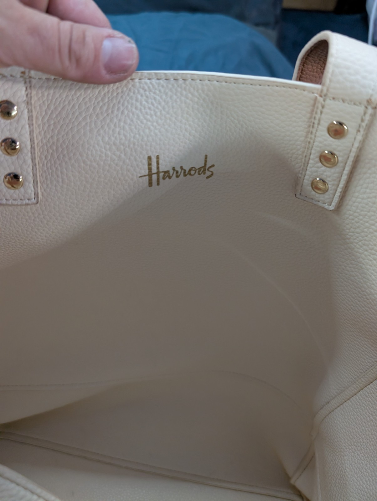 Harrods Pebbled Faux Leather Tote Bag – Tan
