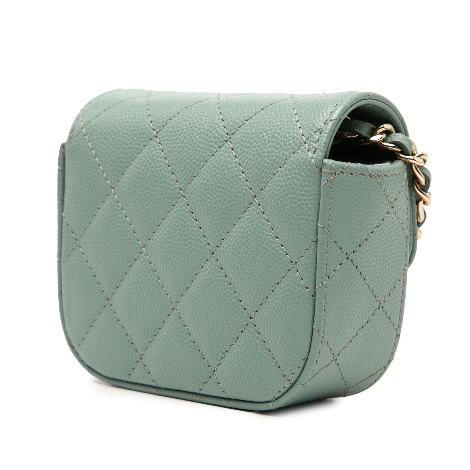 Chanel Micro Mini Classic Caviar Single Flap Pre-Loved Crossbody Bag Mint