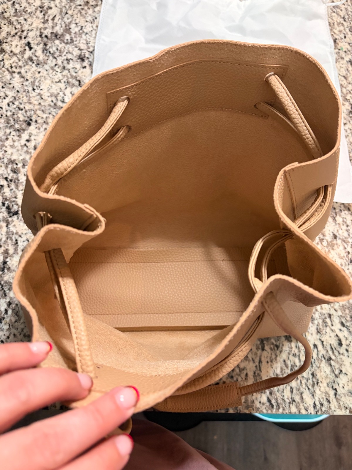 8 Other Reasons Beige Tan Pebbled Faux Leather Tote Bag | Drawstring Crossbody S