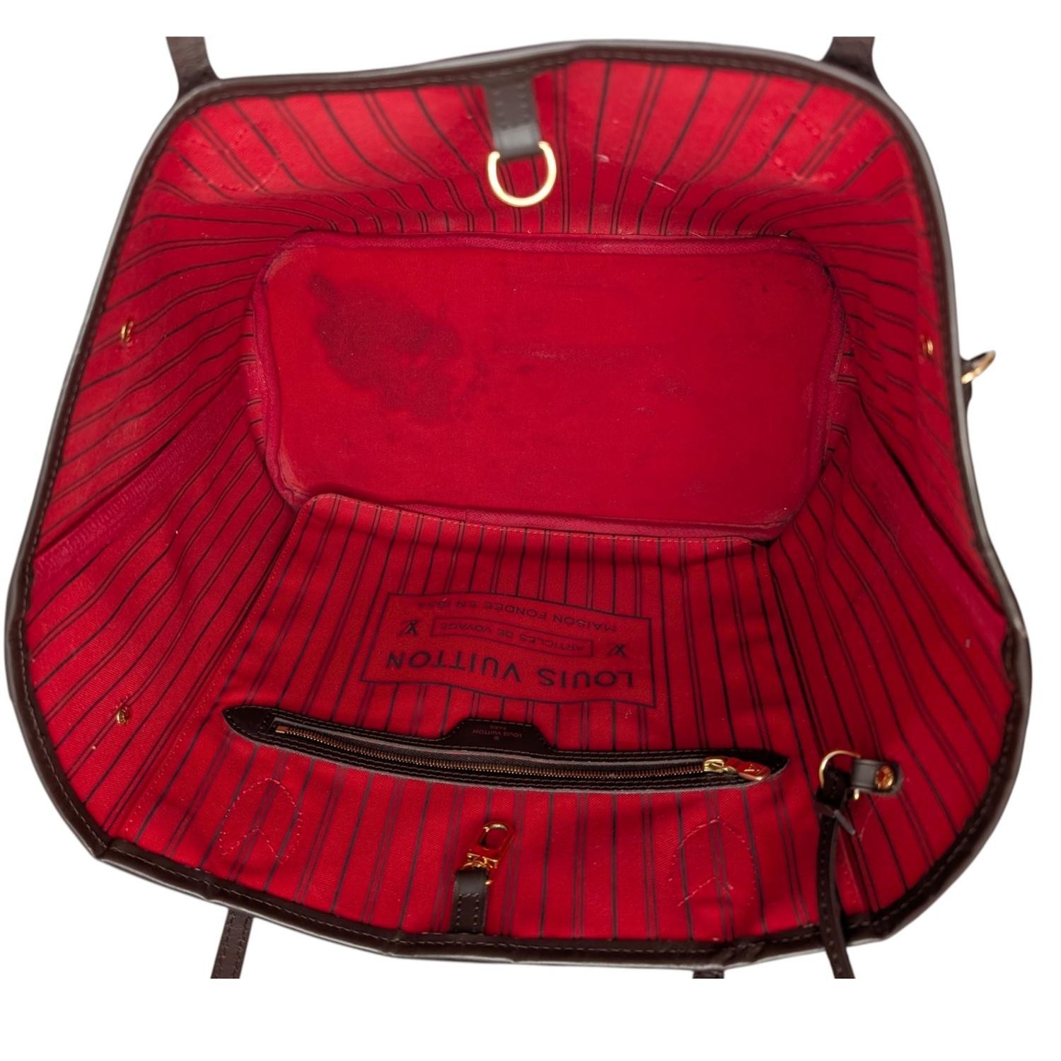 Louis Vuitton 2021 Neverfull MM Damier Ebene Tote Red Cherry
