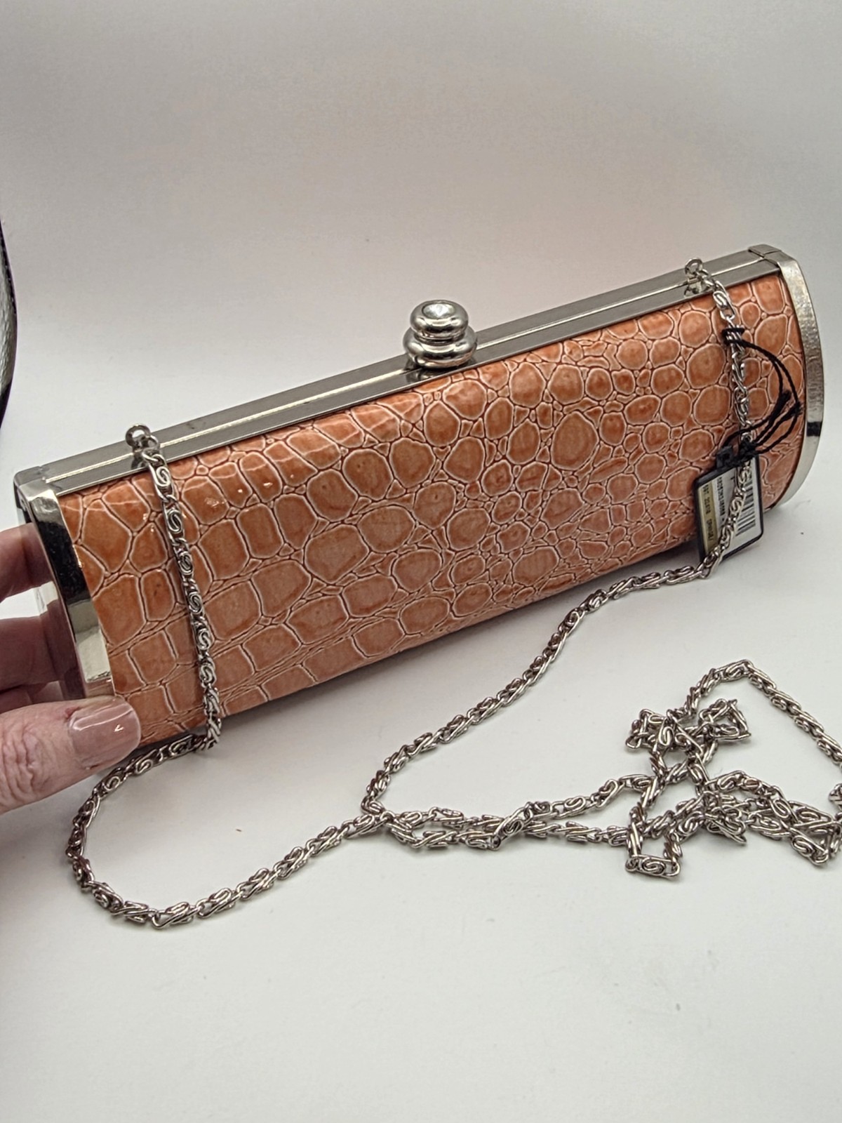 Bijoun Terner Orange Purse,silver Tone Chain Strap, Evening Bag,…
