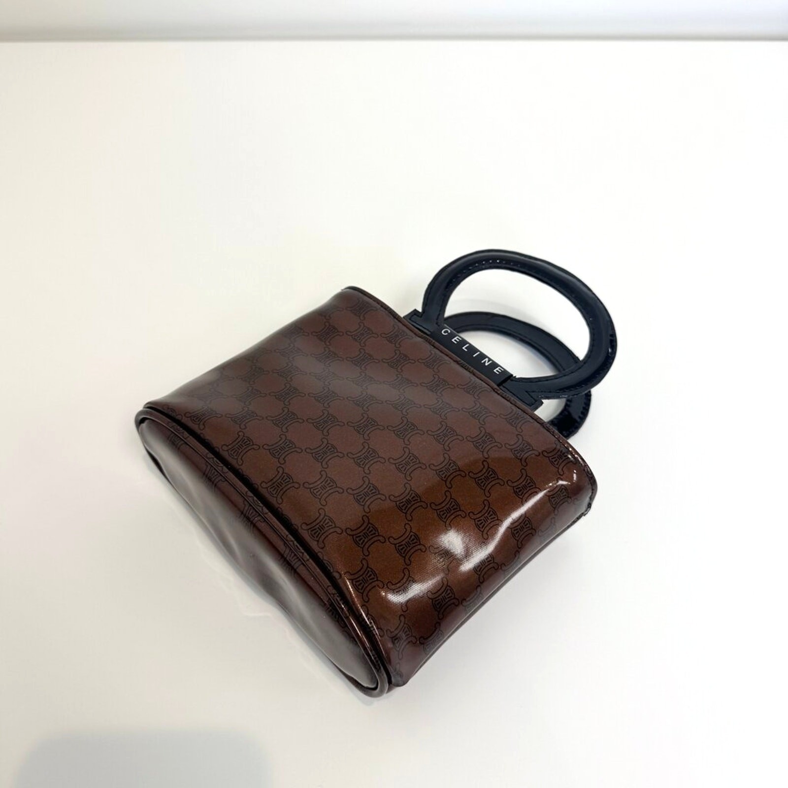 CELINE Macadam Brown PVC Vinyl Top Handle Mini Bag C Logo Bucket Handbag