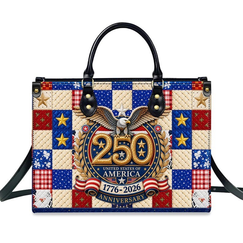 Personalized USA 250th Anniversary Leather Handbag,Custom Name Patriotic Leather