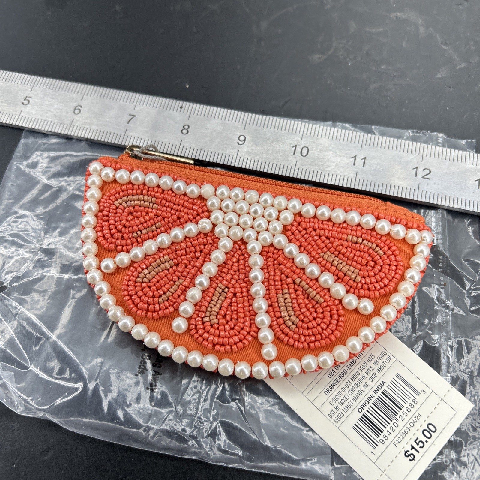 A New Day Beaded Change Purse Orange RAD-EMB-1011
