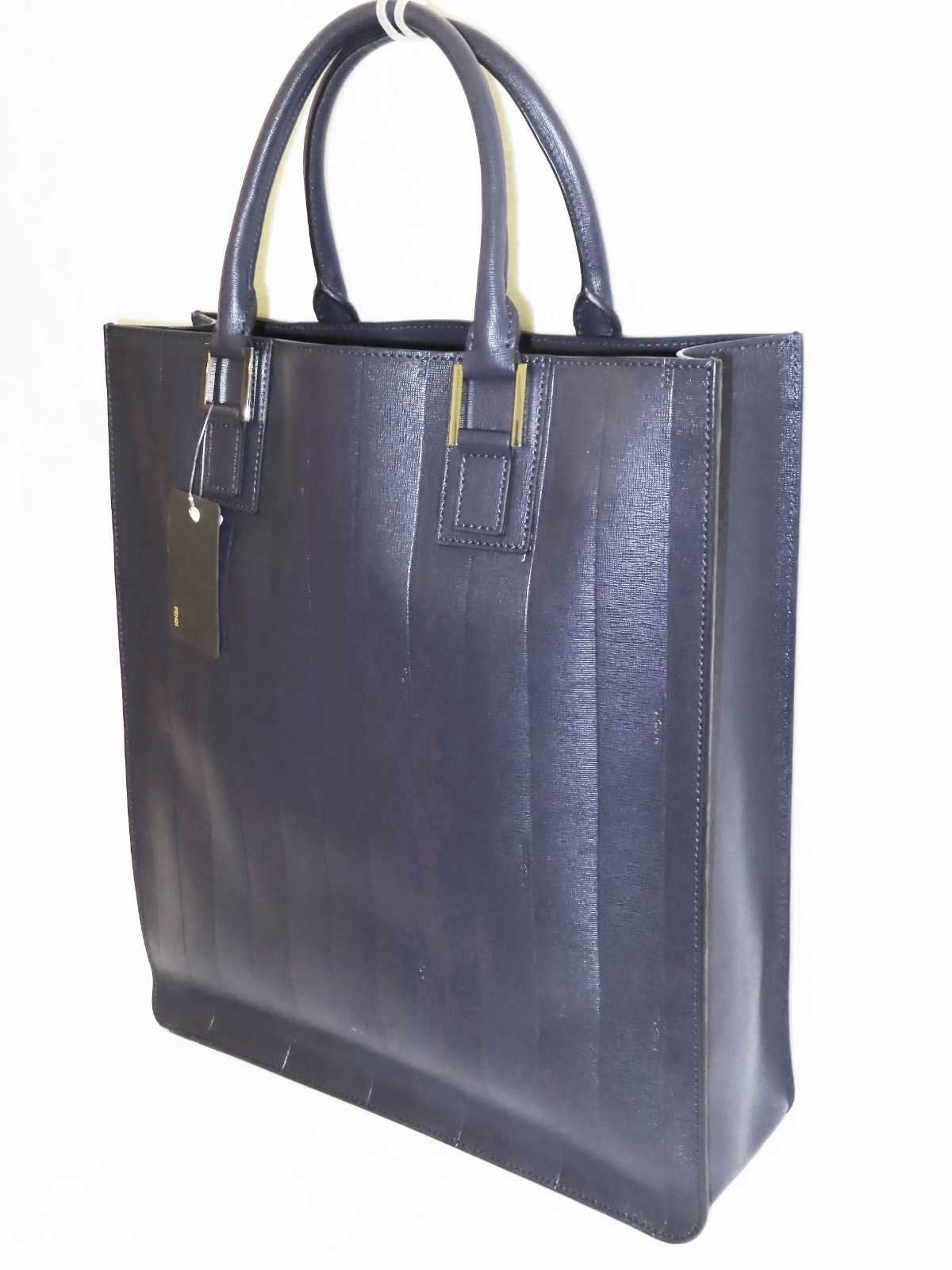 FENDI Sophisticated PEQUIN NAVY LEATHER LOGO TOTE Men/Women Unisex NWT $1560