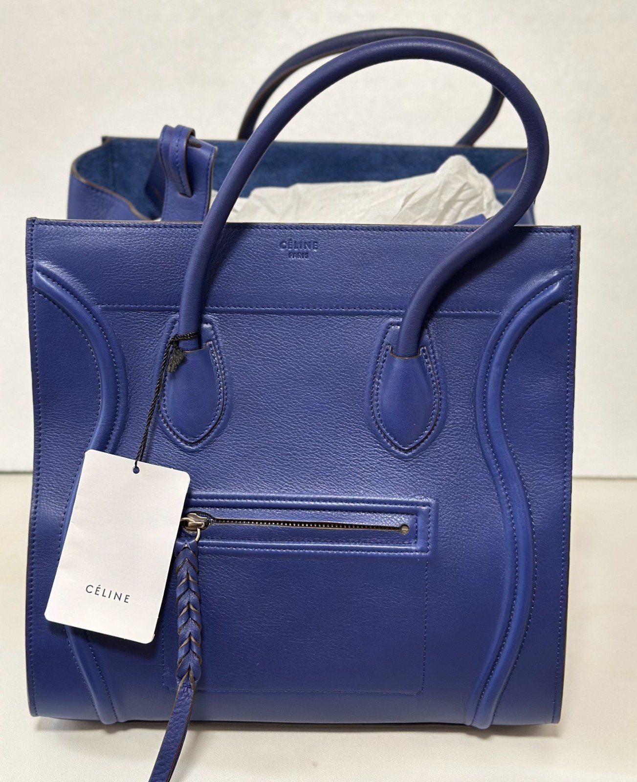 Celine Luggage Phantom Leather Handbag Midnight Indigo Blue Medium Size NEW!