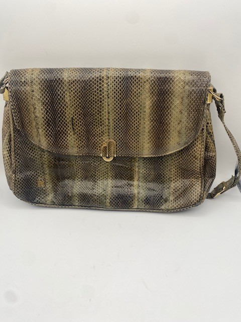 Vintage P. Lluvi Spain Genuine Snakeskin Shoulder Bag Exotic Leather Purse Beige