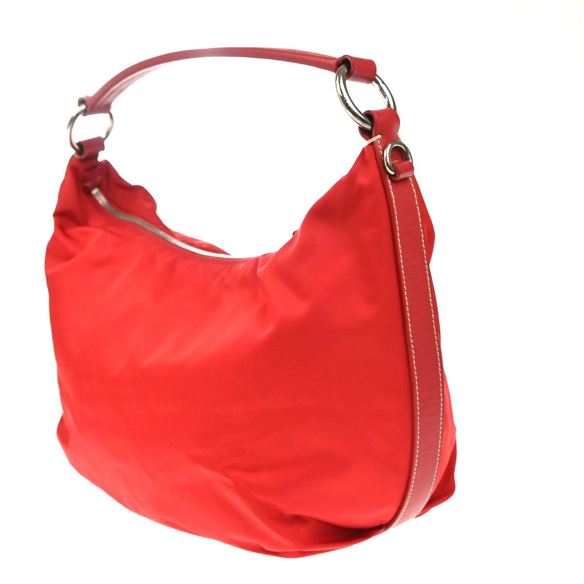PRADA MILANO Logo Tessuto Hobo Shoulder Hand Bag Nylon Leather Red 70EG354