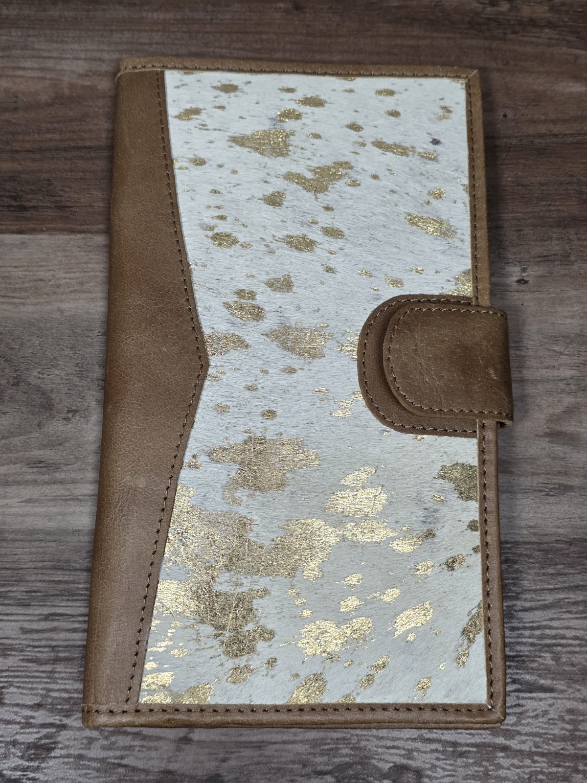 Jane Marie Large Cow Hair On Suede Leather Gold Foil W/ Wallet Set