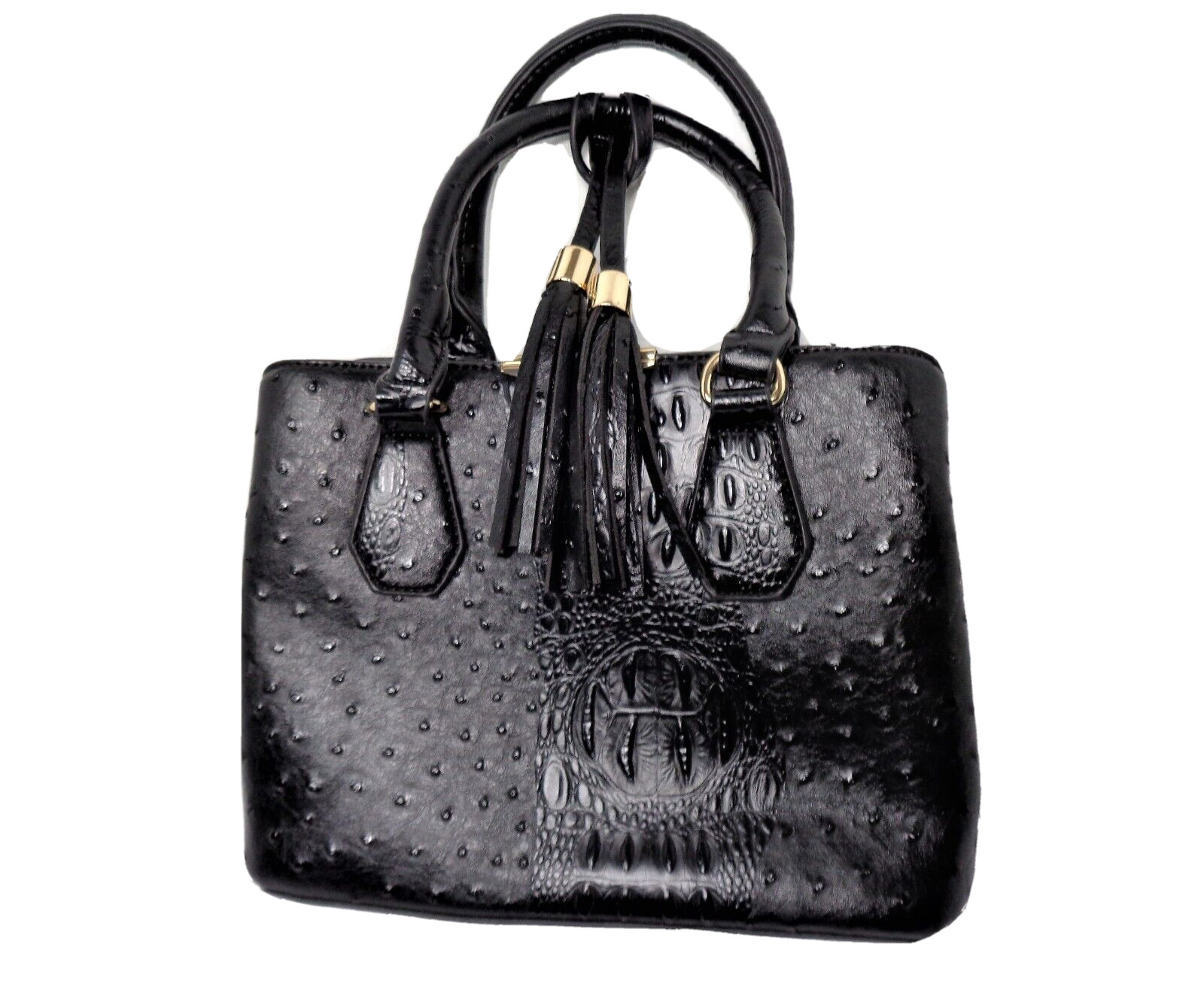 Custom Genuine 100%PVC Hornback Skin Leather Purse Satchel Handbag Black