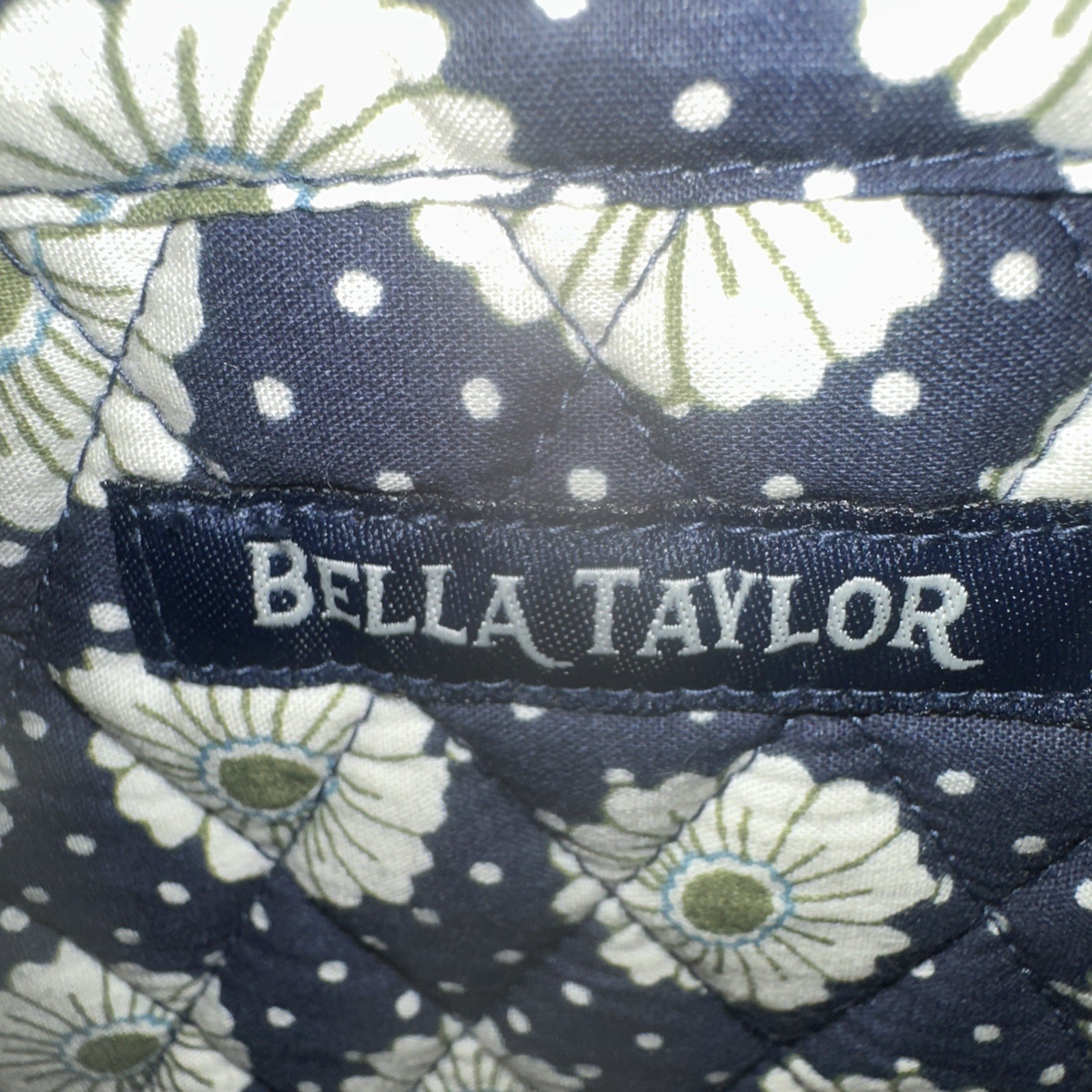 Bella Taylor Small Tote Dotted Daisy Navy Shoulder Quilted Cotton Logo Zipper EC