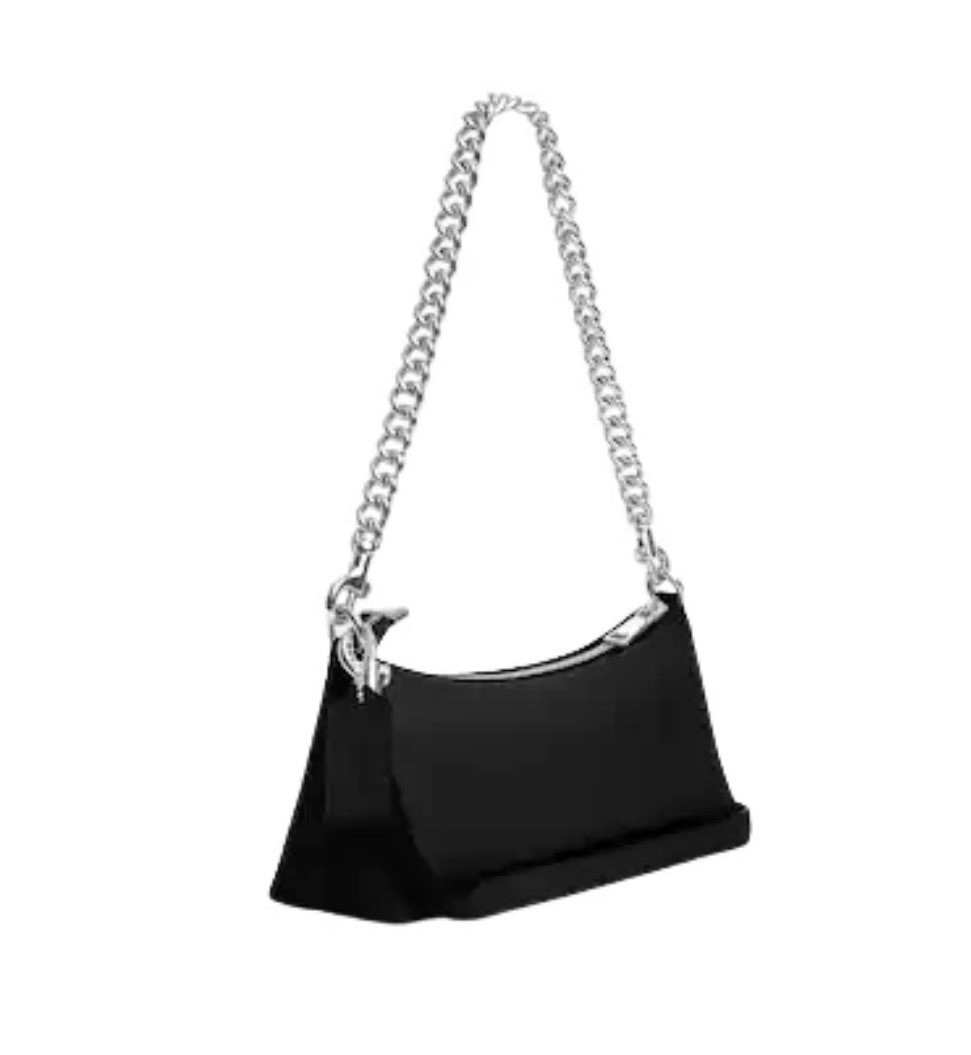 Coach Charlotte Silver Black Pebbled Leather Chain Shoulder Crossbody Bag NWT