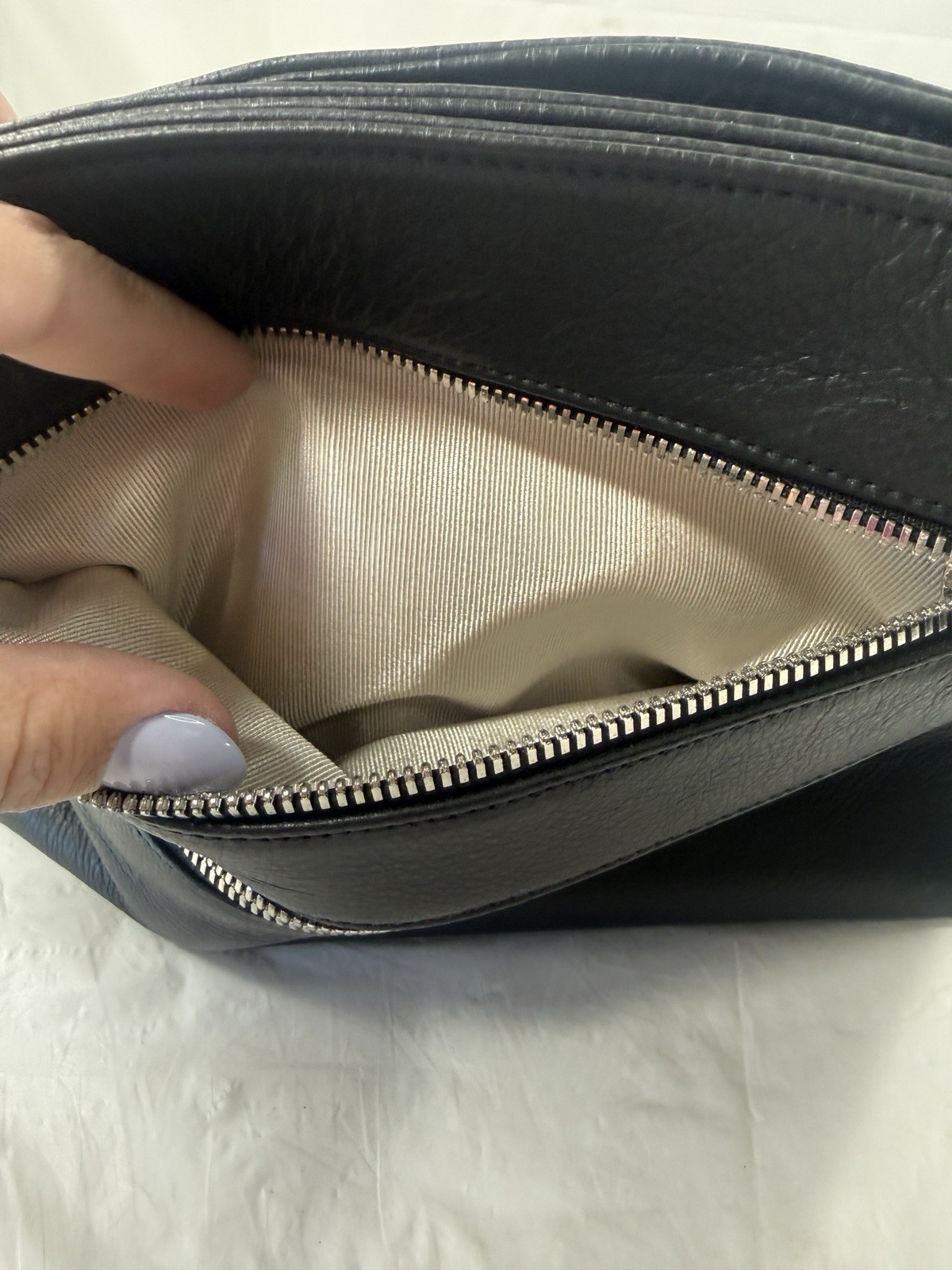 SAS Diane Leather Shoulder Bag Double Straps Front Zip Black USA New