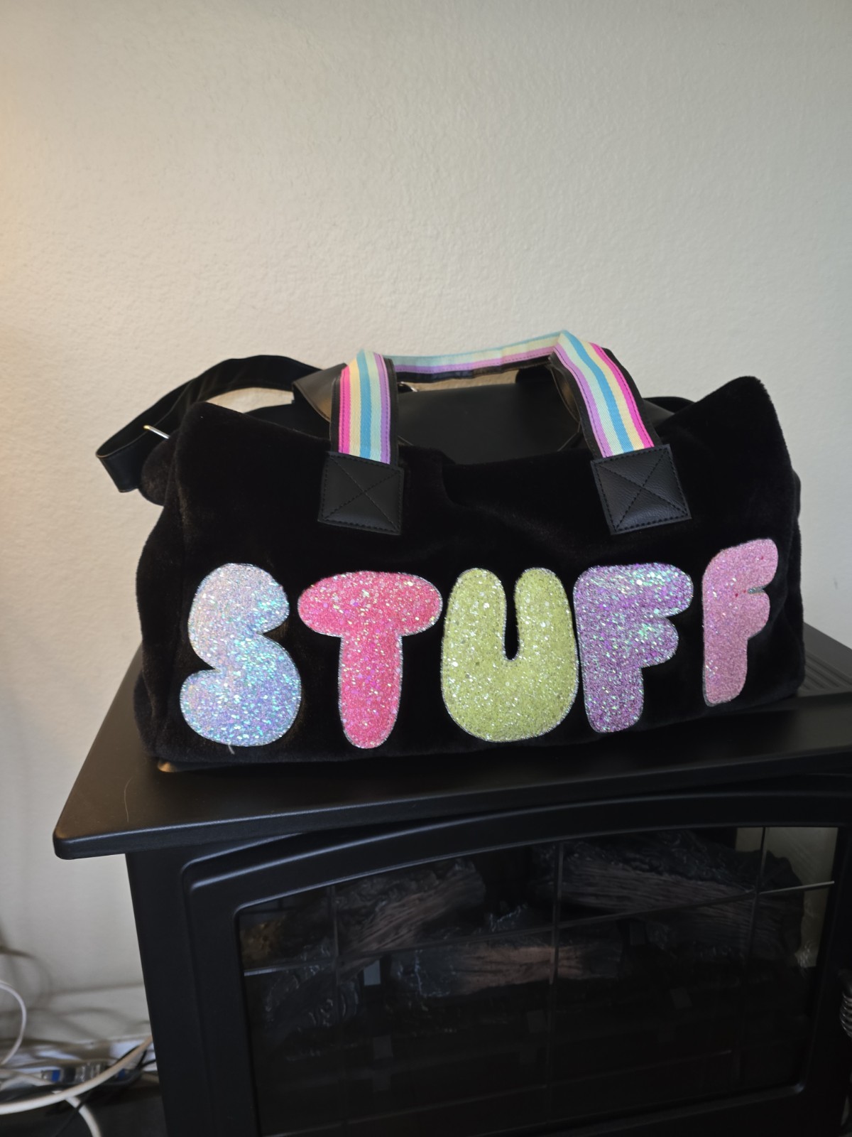Mrs. Gwen’s OmG Accessories Black Multi Color Duffle/gym/overnight Bag In Black