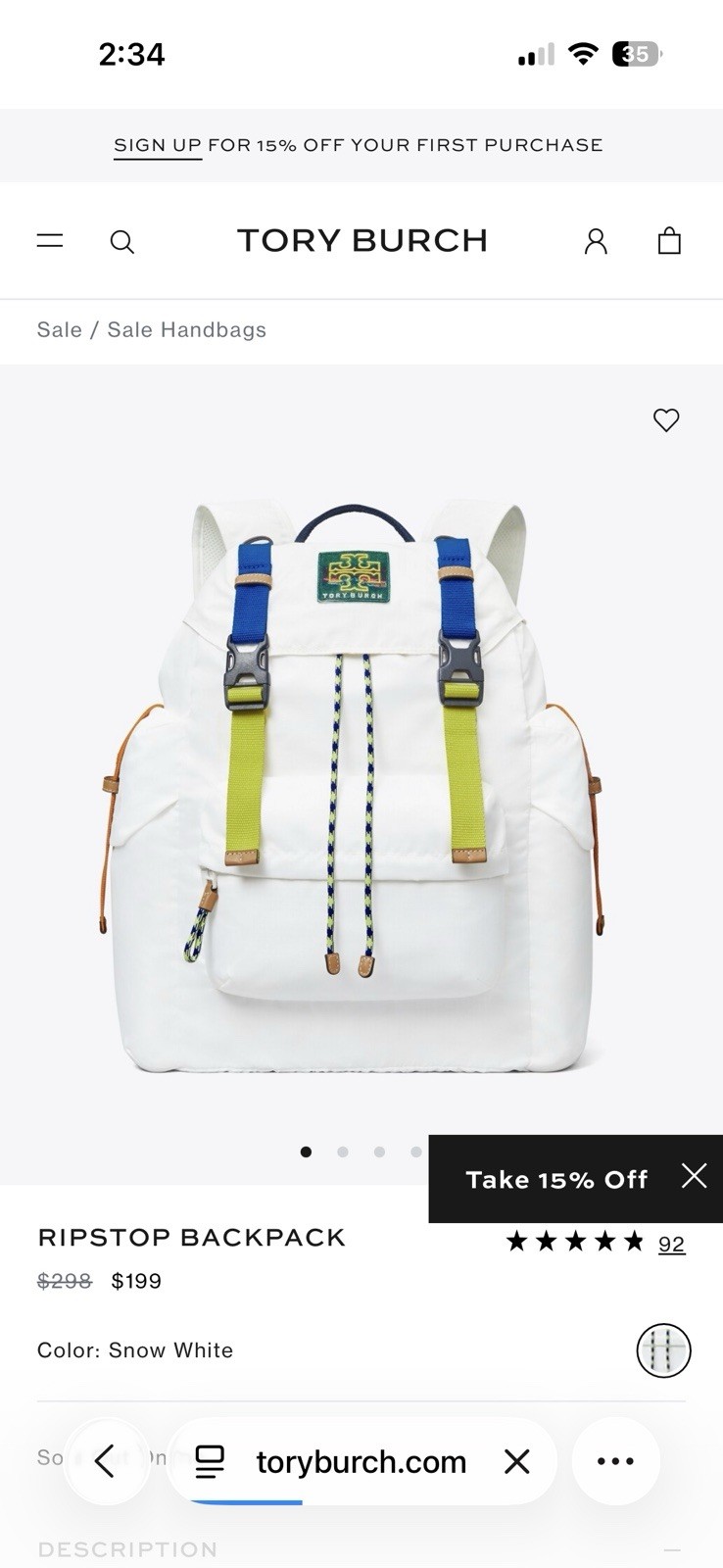 Tory Burch Ripstop Backpack in White EDC Viral TikTok Bag Style 136872 Sold out