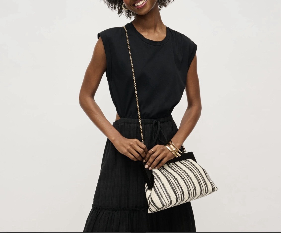 Urban Expressions Black White Striped Clutch Detachable Gold Chain Magnetic