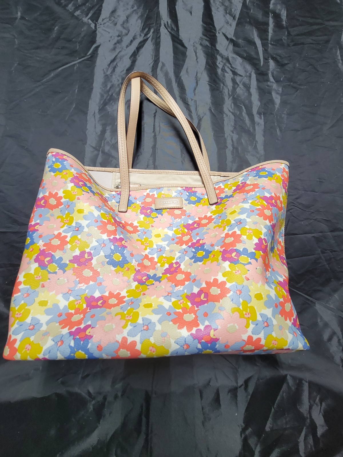 Coach Large Pink Purple Floral Metro Print Tote Shoulder Bag